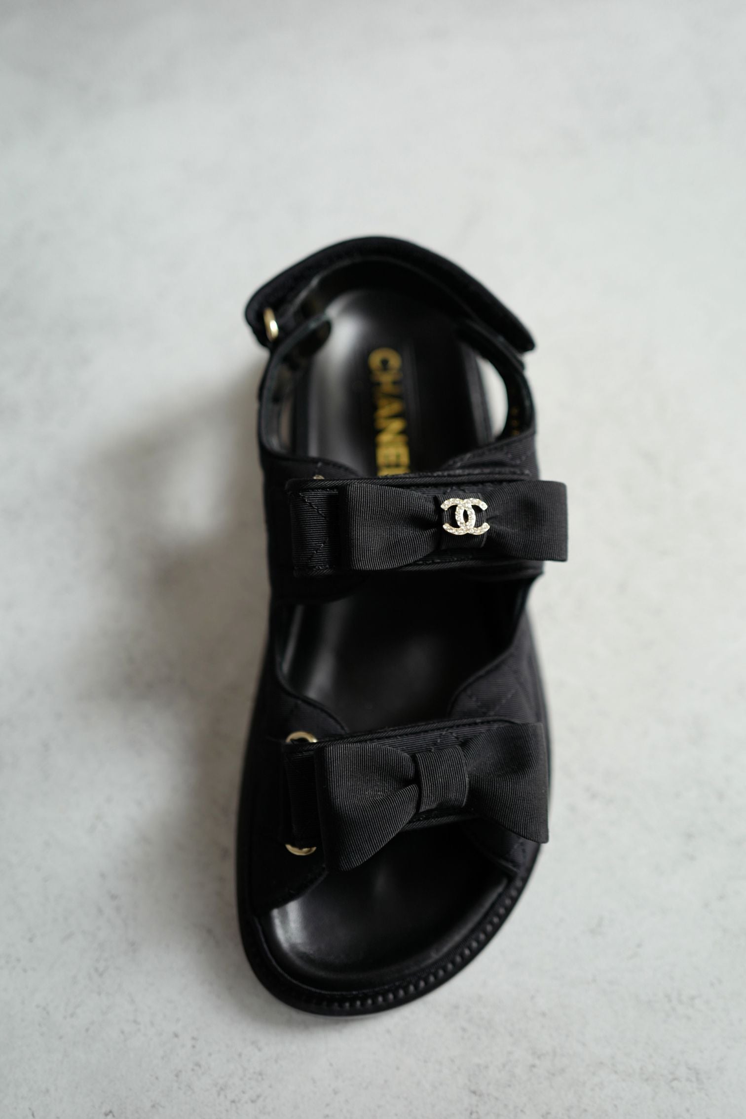 BNIB Chanel Dad Sandal CC Crystals In Black With Bows Size 38 - Limited