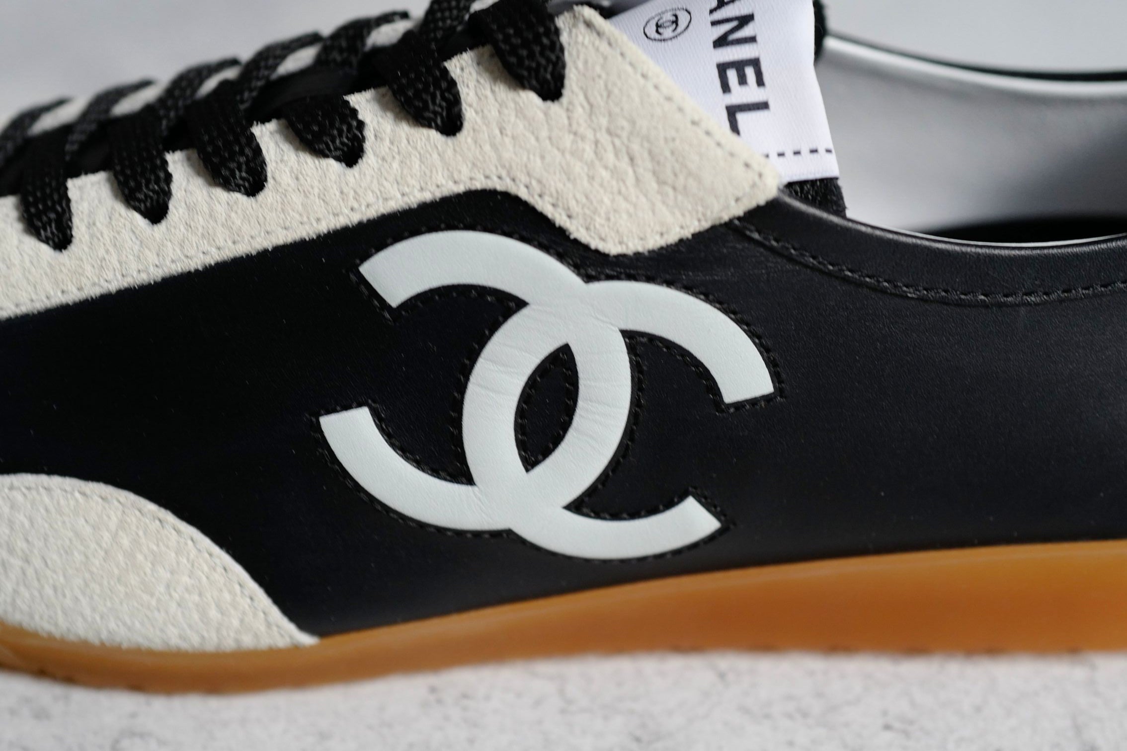 NEW Chanel 26P Sneakers Black White Calfskin Embossed Suede Size 39