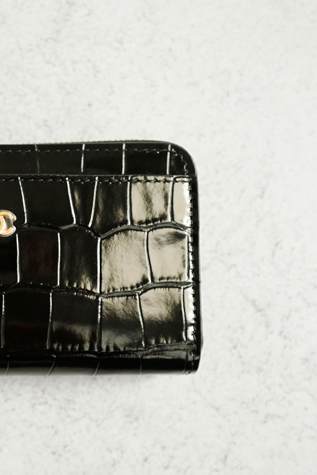 Chanel 26K Matthieu Blazy's Card Holder Croc Embossed Black Calfskin GHW