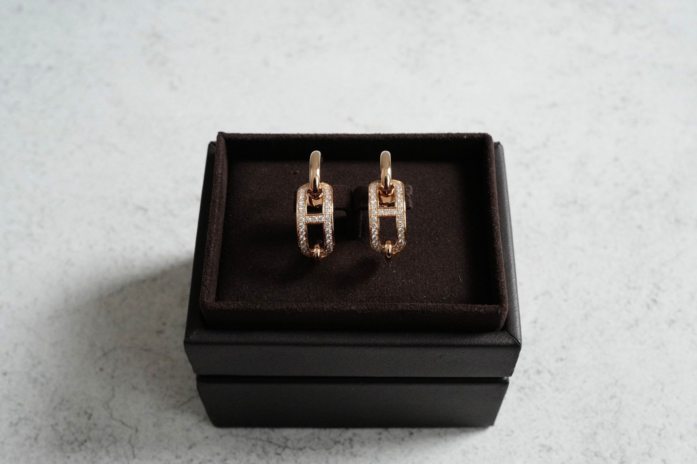 Hermès Adage Earrings 18K Rose Gold 62 Diamond Pavé
