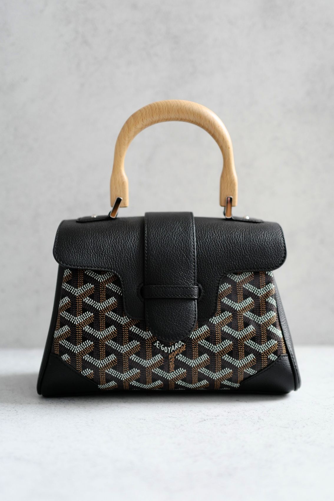 NEW Goyard Saigon Souple Mini Bag in Black Palladium HW with Beech Handle