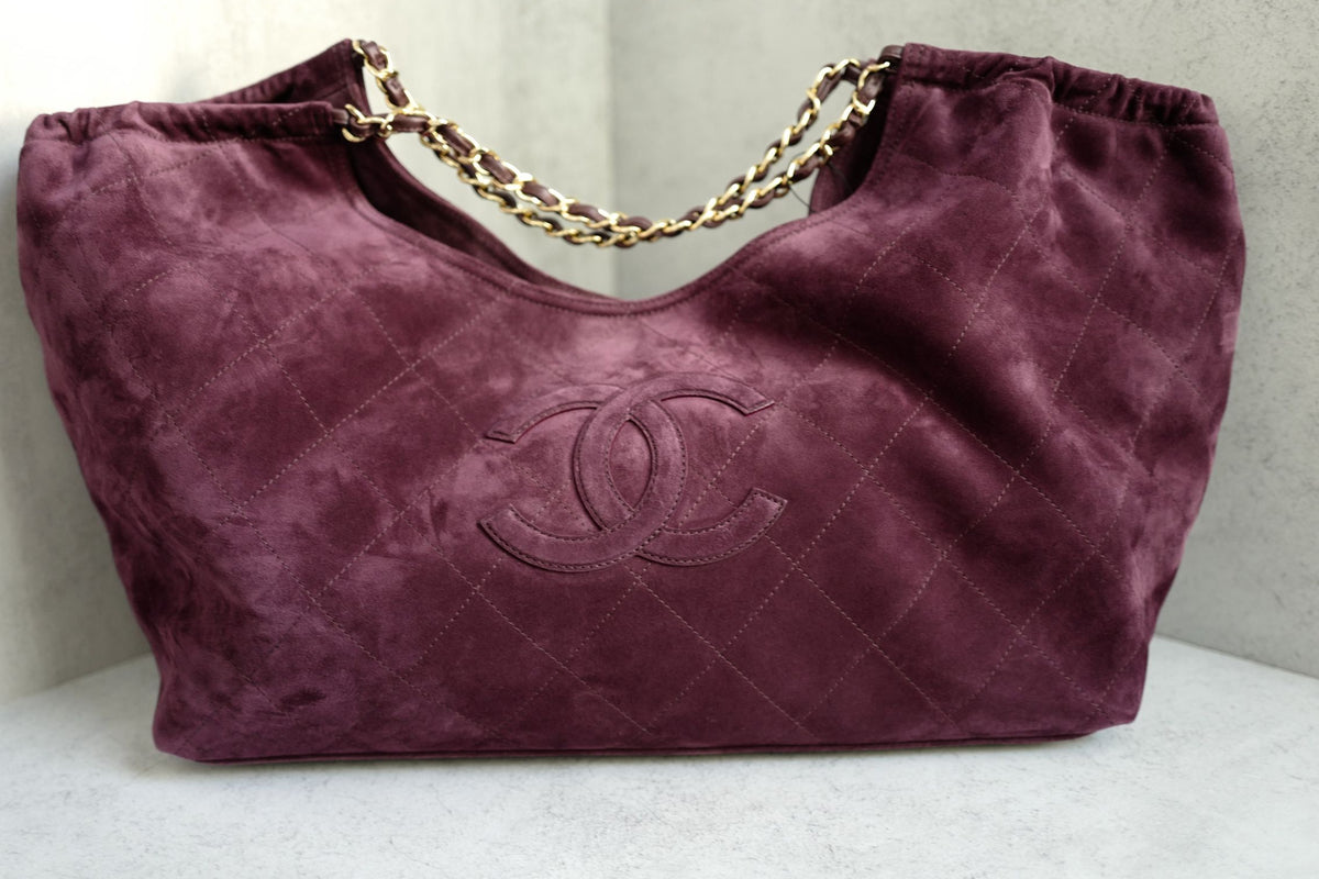 NEW Chanel 26B Large Tote Bordeaux Burgundy Suede Calfskin Gold Hardware