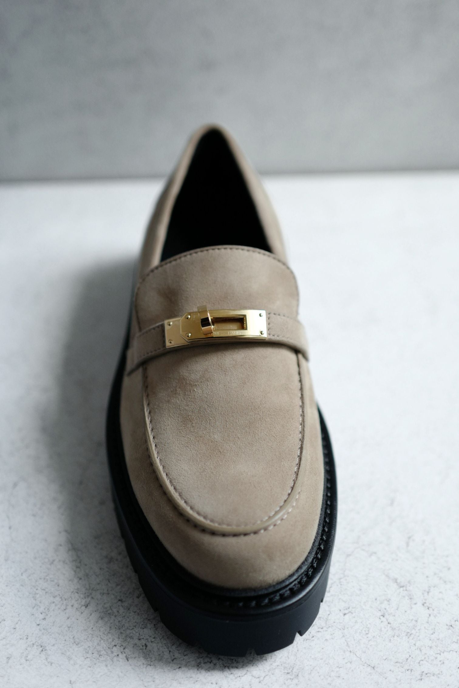 Hermes Shoes Icone Loafers Suede Beige Sable Size 38.5