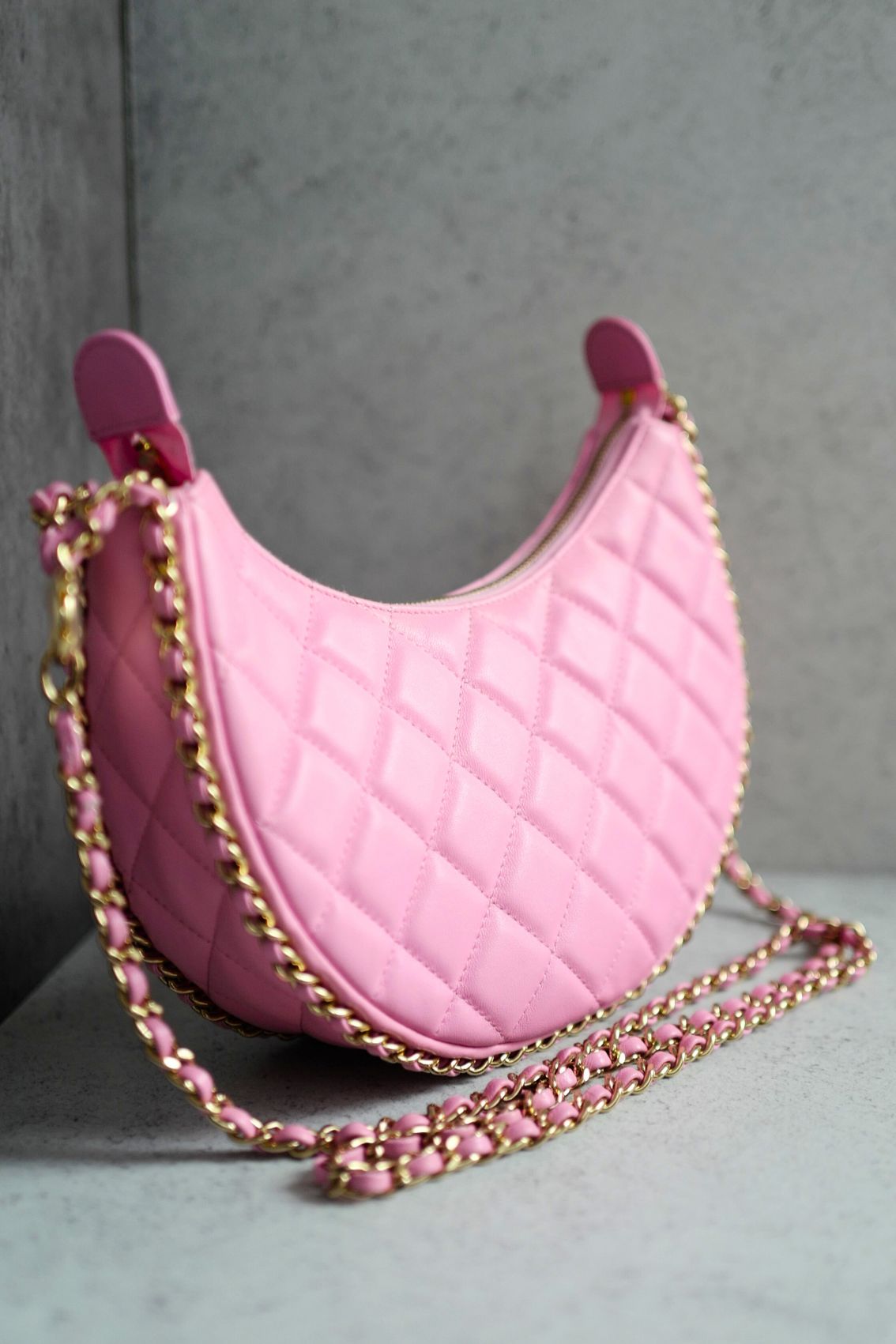Chanel 23P Small Half Moon Hobo Bag In Lilac Pink With Gold Hardware