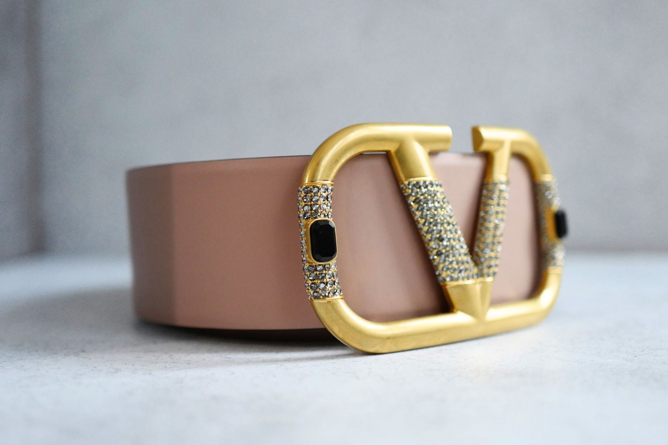 Valentino Vlogo Crystal Embellished Reversible Leather Belt Women's