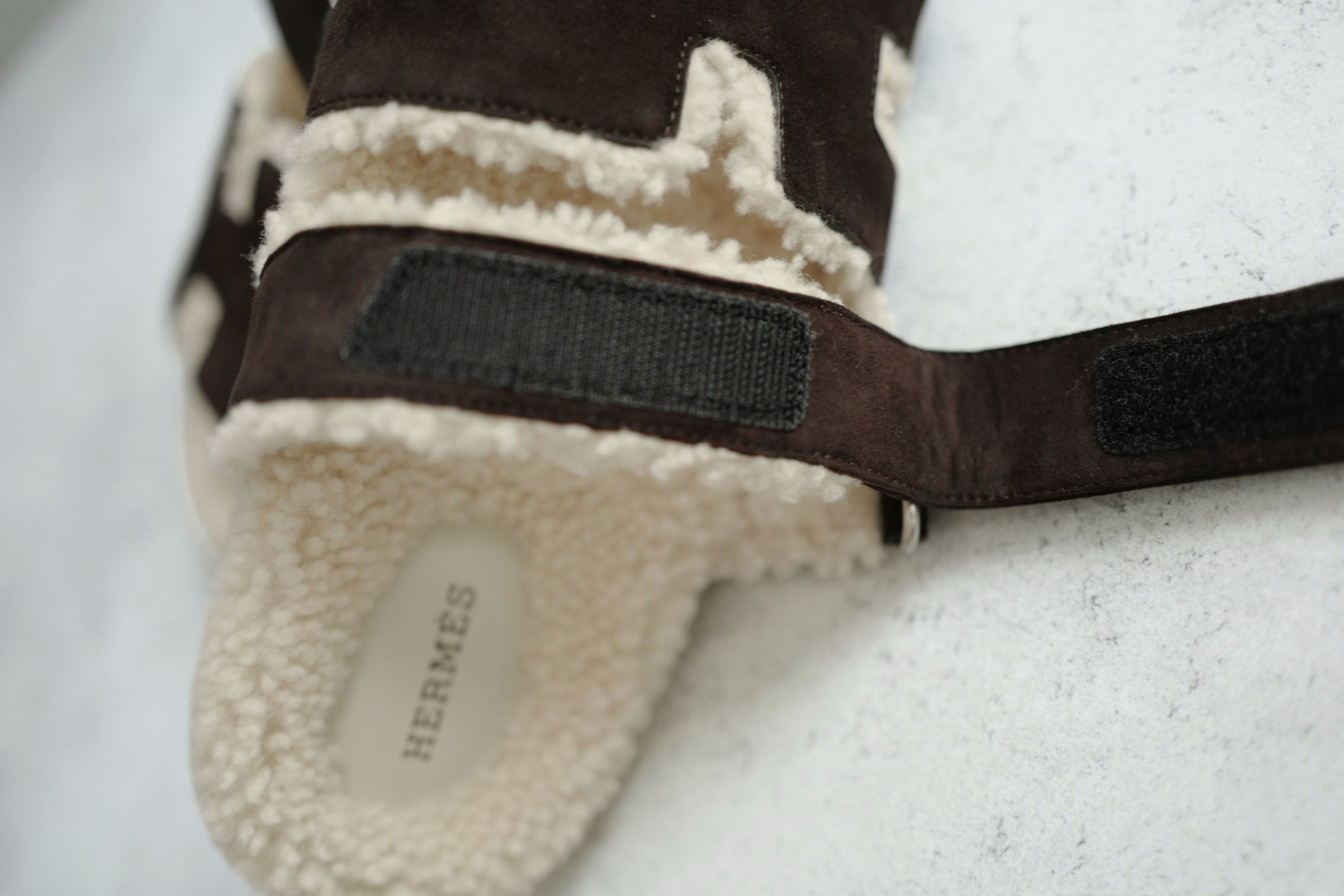 BNIB HERMÈS Chypre Sandals Goat Skin Suede Marron Ébène/Écru Size 38