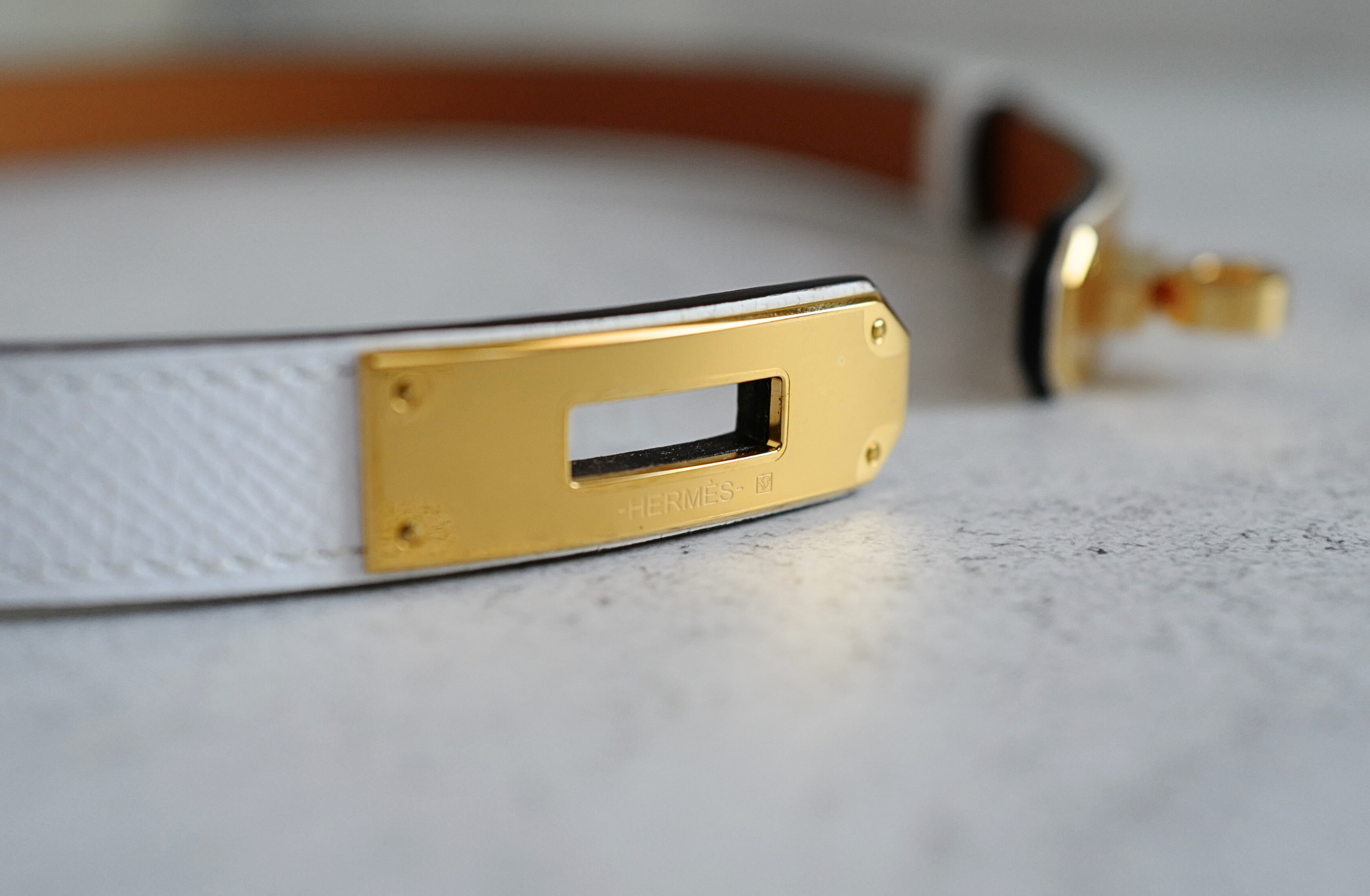 BNIB Hermès Kelly 18 Belt Epsom in White (Blanc) Gold Hardware 2025