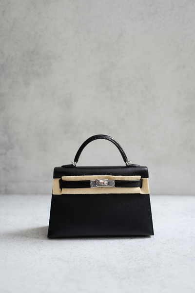 BNIB Hermes Mini Kelly Touch Veau Madame Lizard Black with Palladium H