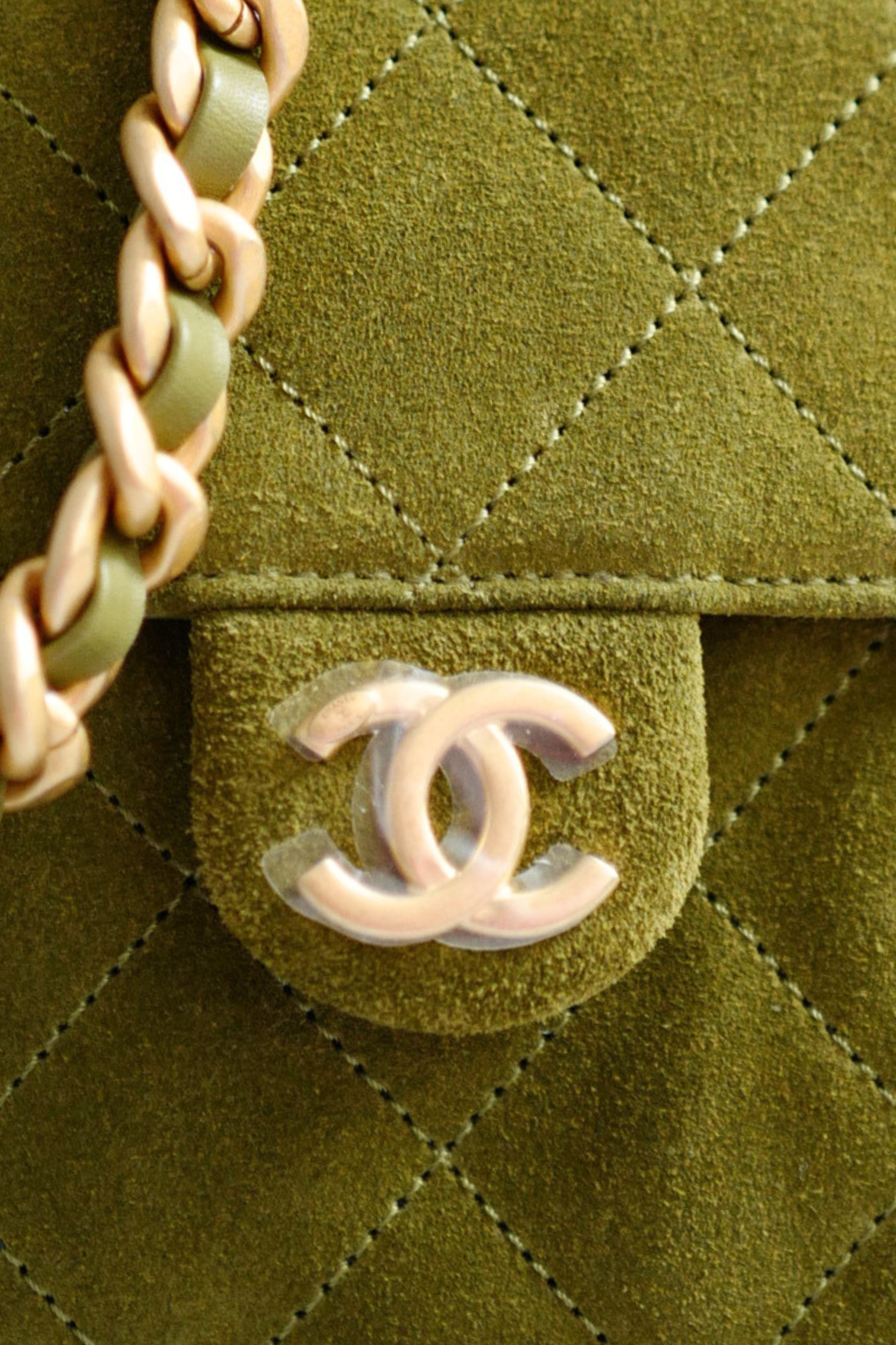 BNIB Chanel 25K Small Hobo Bag Khaki Green Suede with Gold Hardware