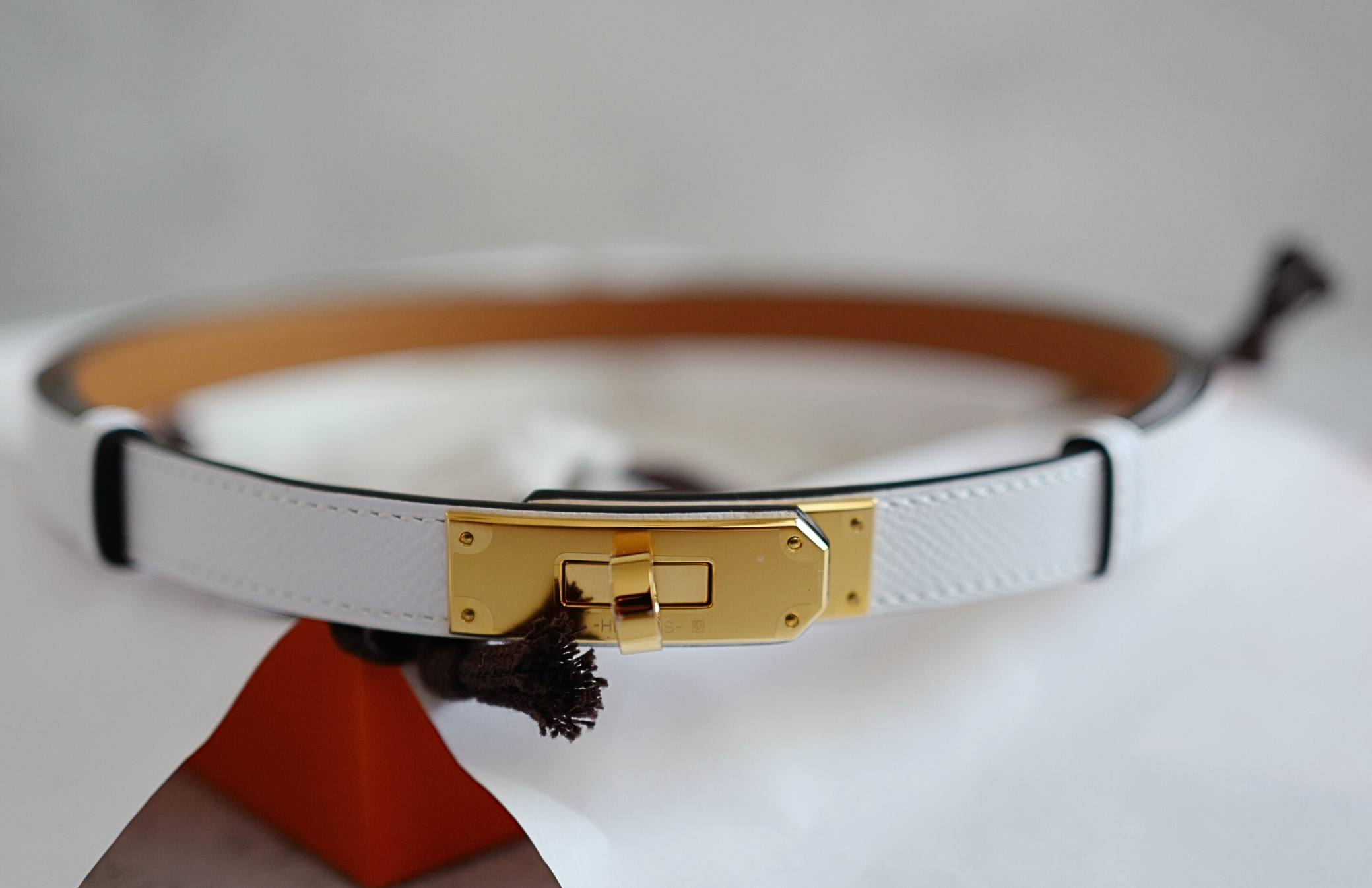 BNIB Hermès Kelly 18 Belt Epsom in White (Blanc) Gold Hardware 2025