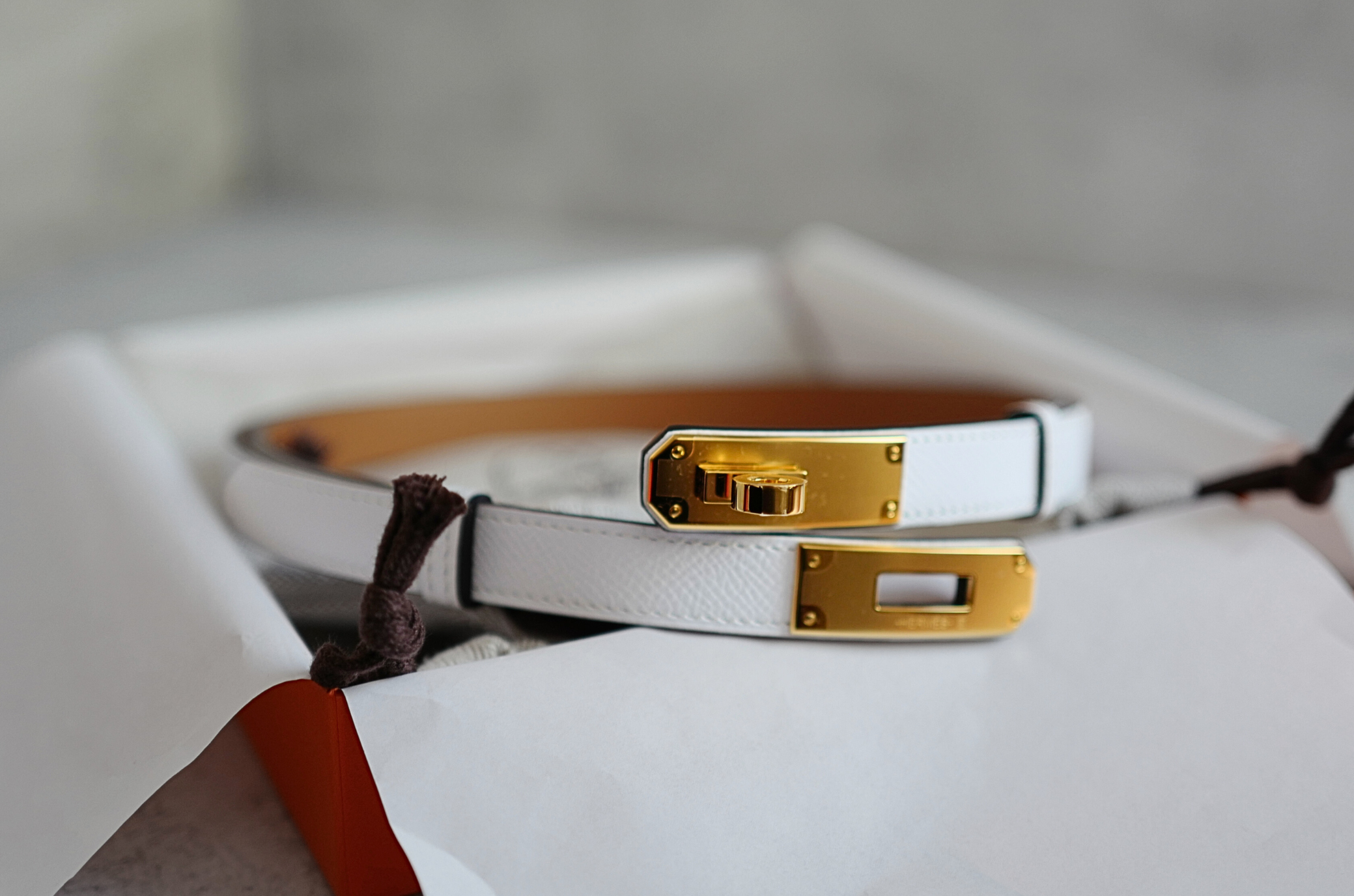 BNIB Hermès Kelly 18 Belt Epsom in White (Blanc) Gold Hardware 2025