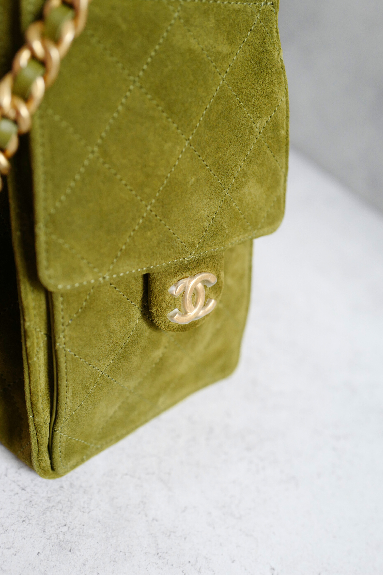 BNIB Chanel 25K Small Hobo Bag Khaki Green Suede with Gold Hardware
