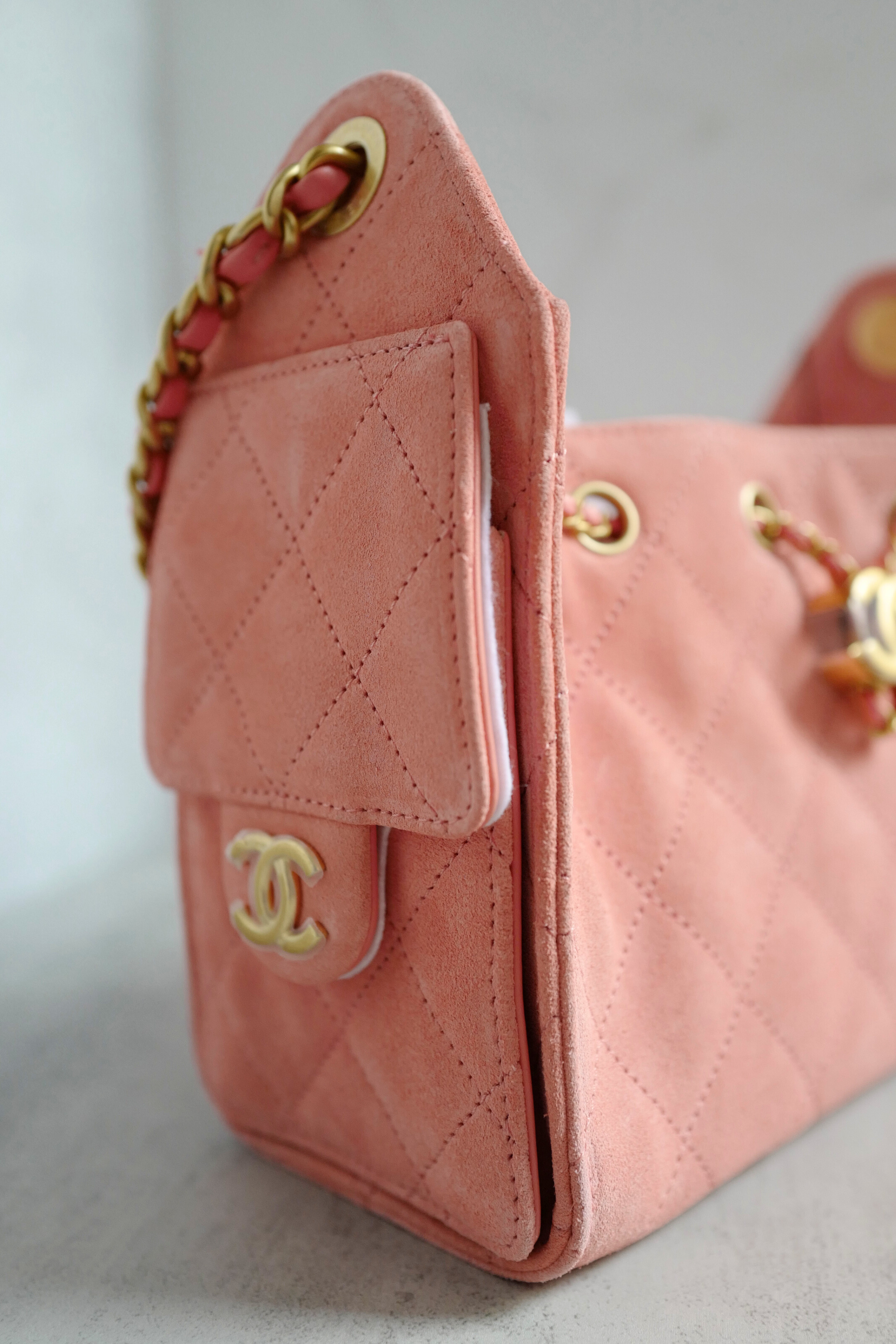 BNIB Chanel 26C Mini Hobo Shoulder Bag in Pink Suede with Gold Hardware