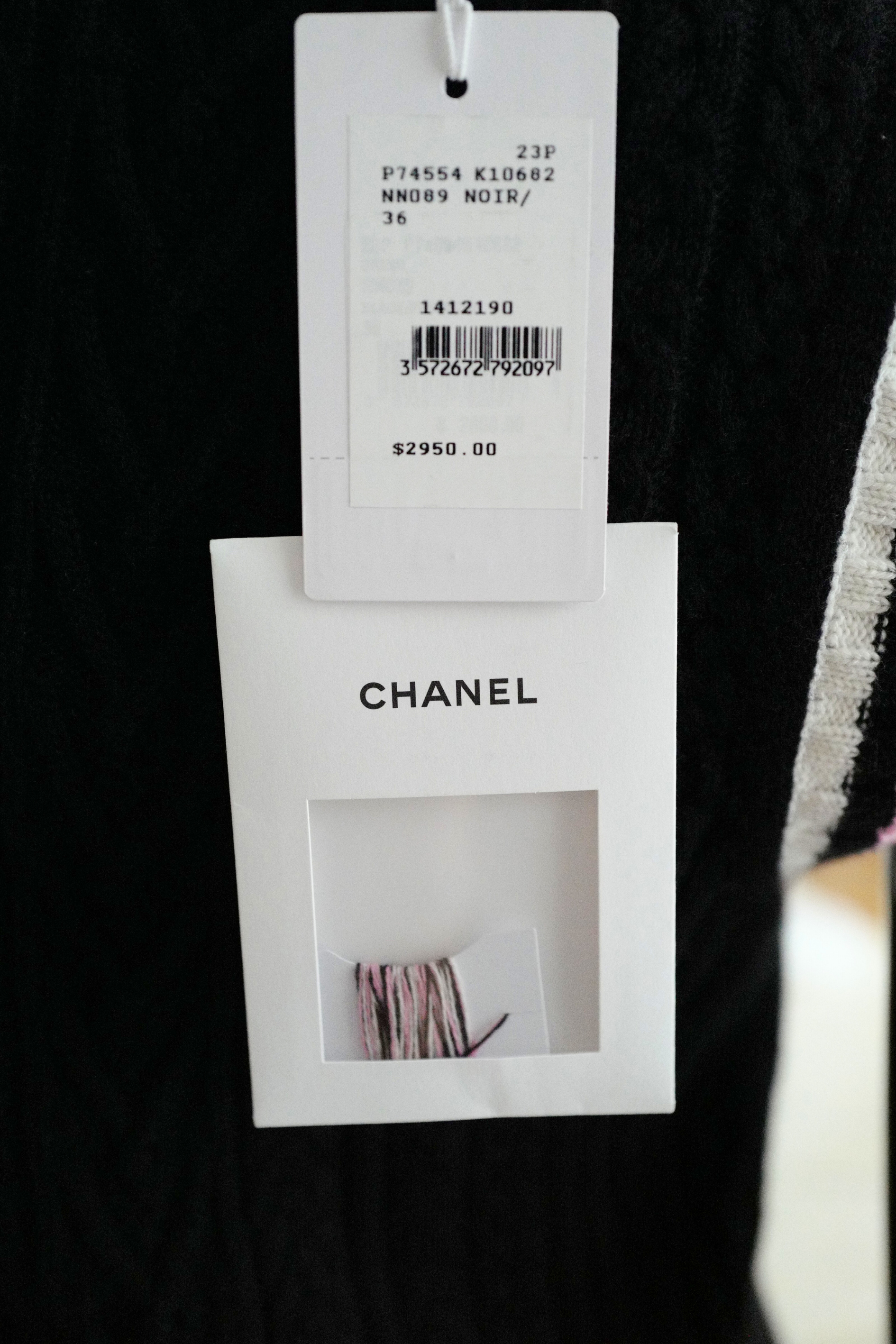 Chanel 23P RTW Tennis Knit Dress in Black, Pink and Ecru Strip Details 36
