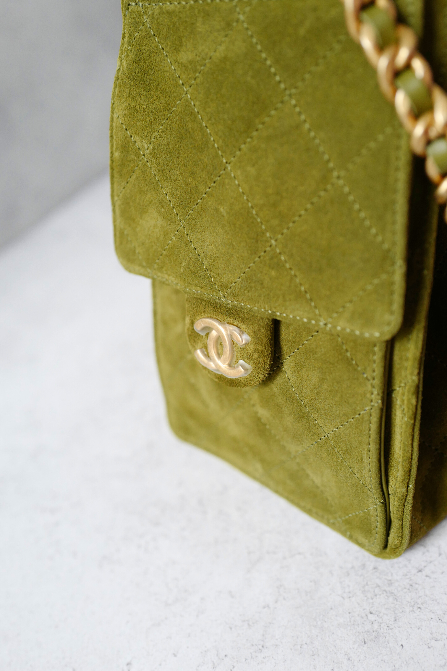 BNIB Chanel 25K Small Hobo Bag Khaki Green Suede with Gold Hardware