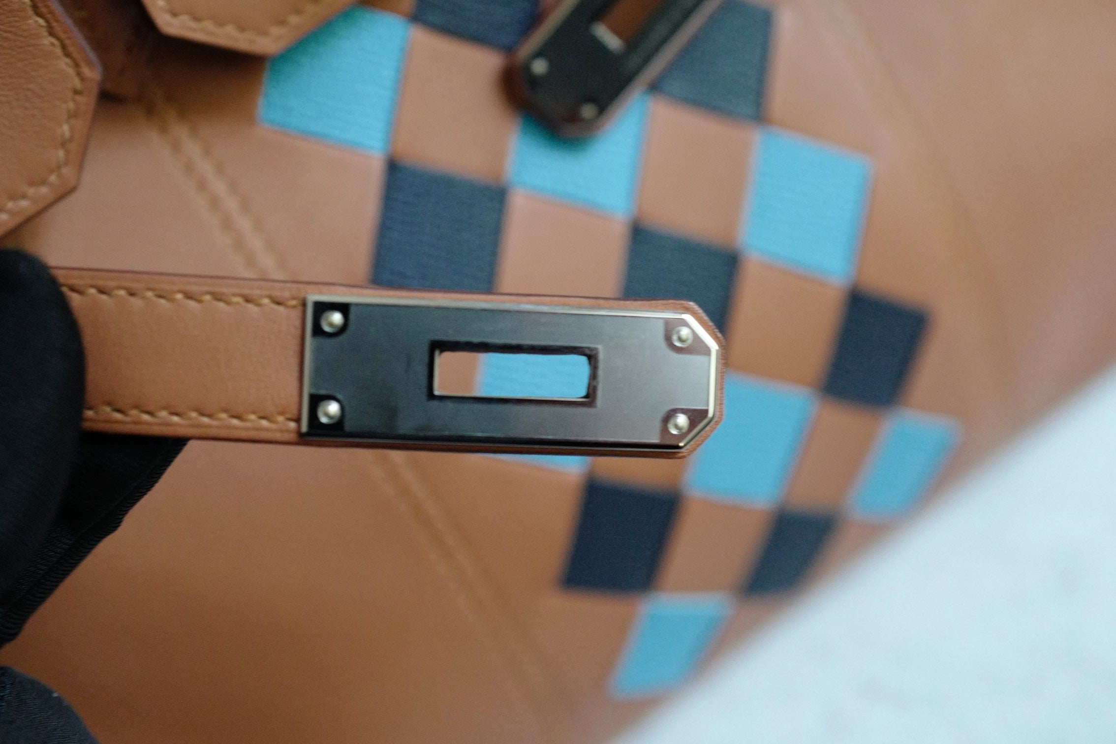 Hermes Birkin 30 Swift Epsom Tressage Gold/Bleu du Nord/Bleu Indigo Limited Edition