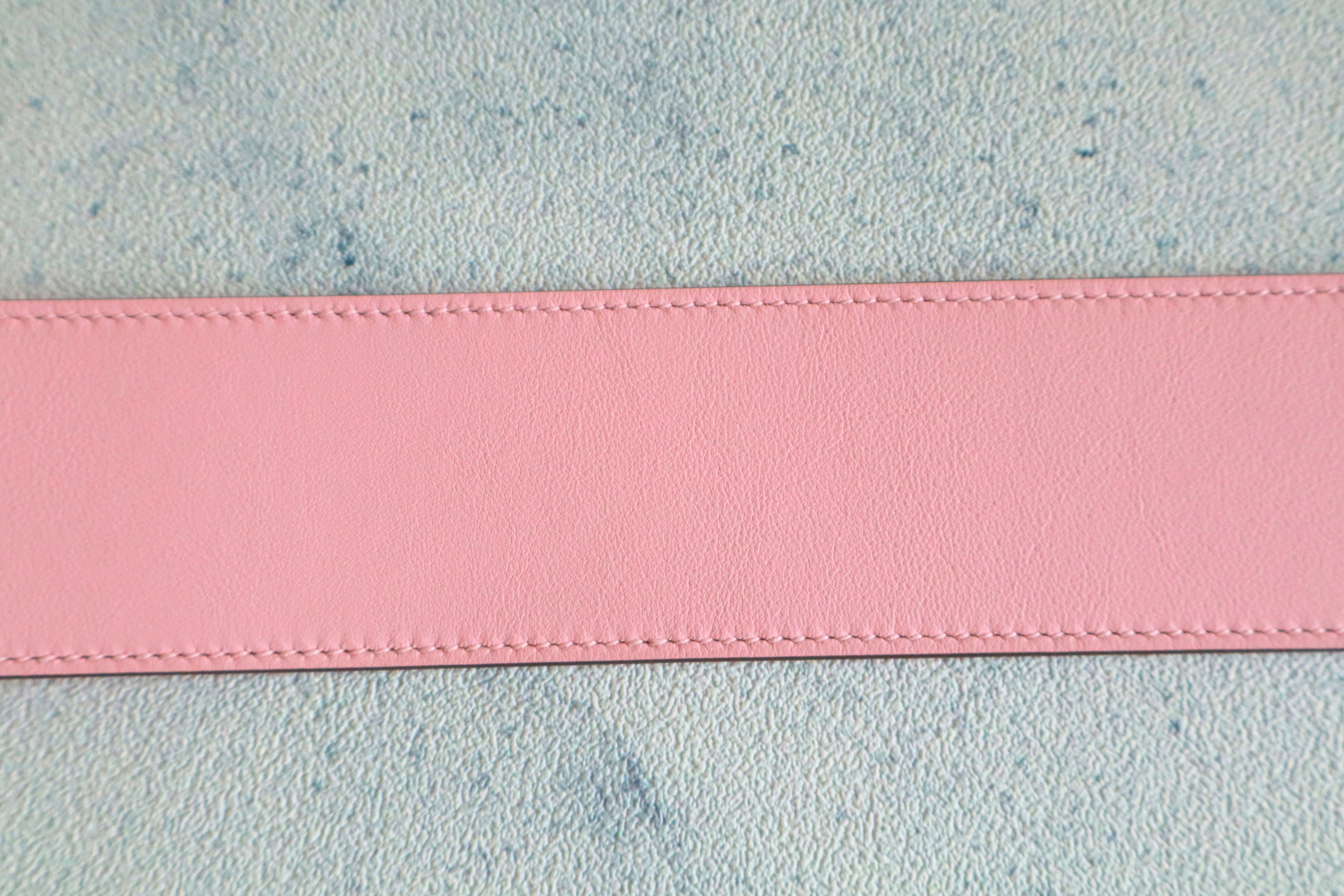 NEW Hermes Kelly Pocket Bag Strap Rose Sakura/Craie Swift Epsom Calfskin 85 cm