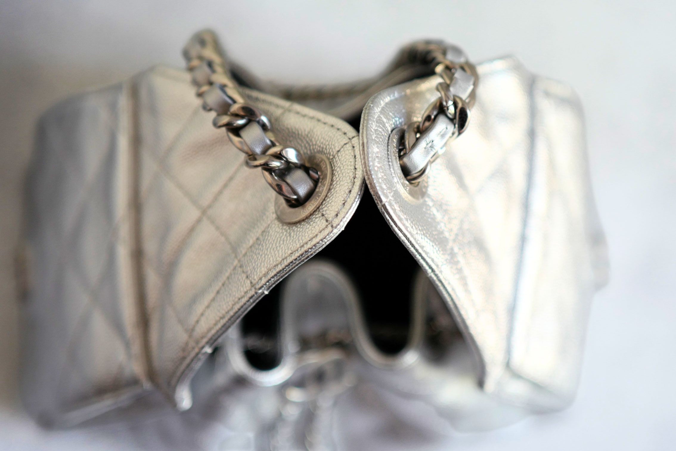 Chanel 26C Small Hobo Silver Metallic Grained Calfskin Silver Hardware