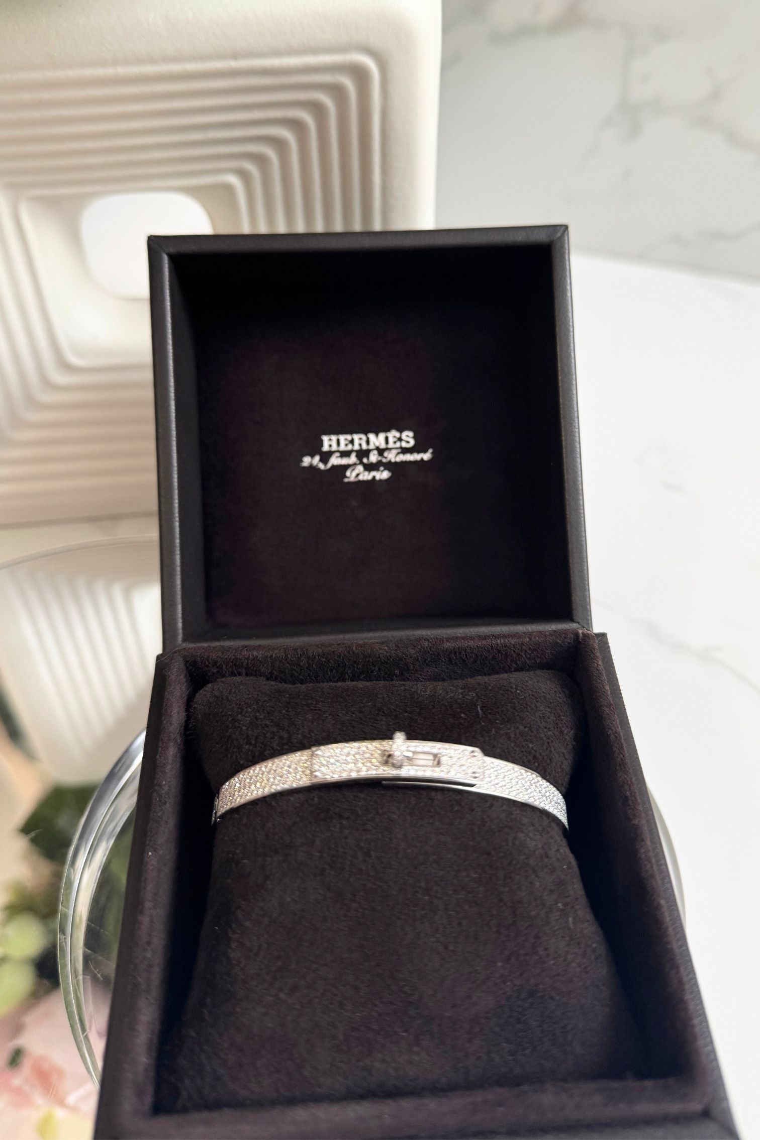 Hermès Kelly Bangle Bracelet PM Full Diamond 18K White Gold Size SH
