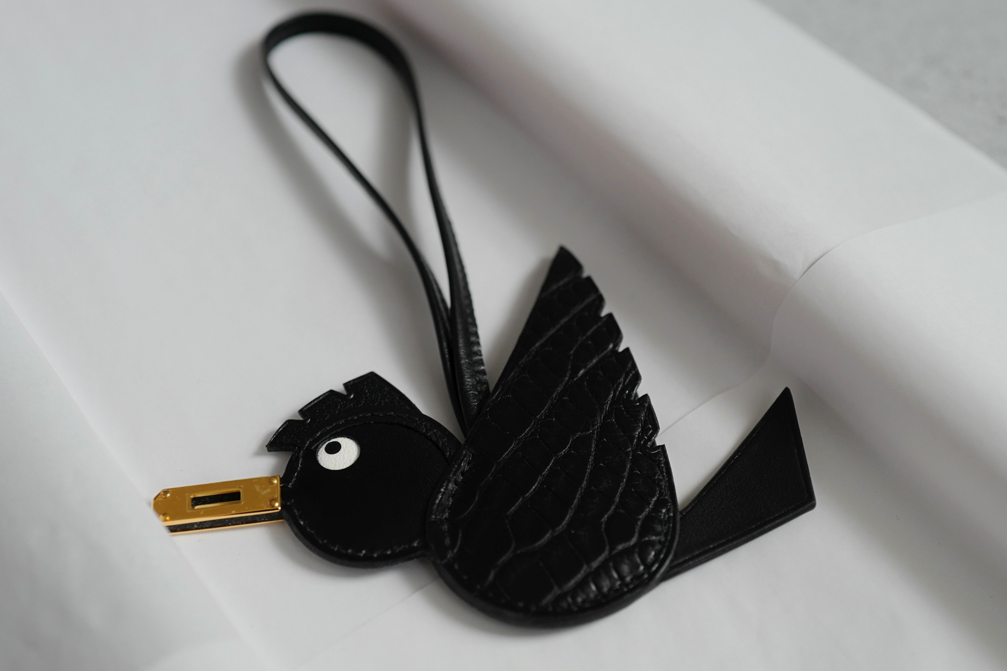 Hermès Birdy Charm Black Matte Alligator Epsom Calfskin Gold Hardware