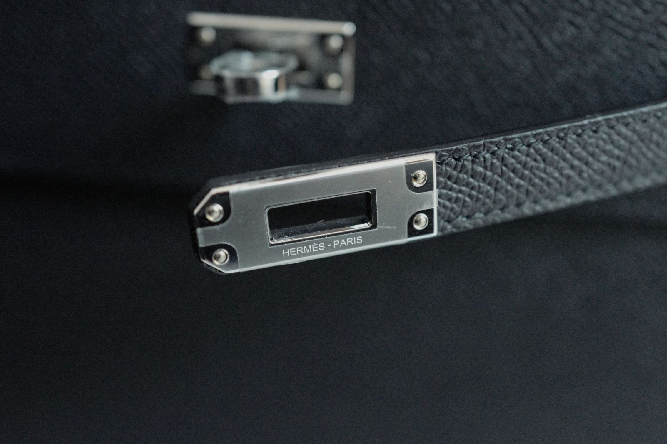 NEW Hermès Kelly 25 Black Epsom Sellier Palladium Hardware