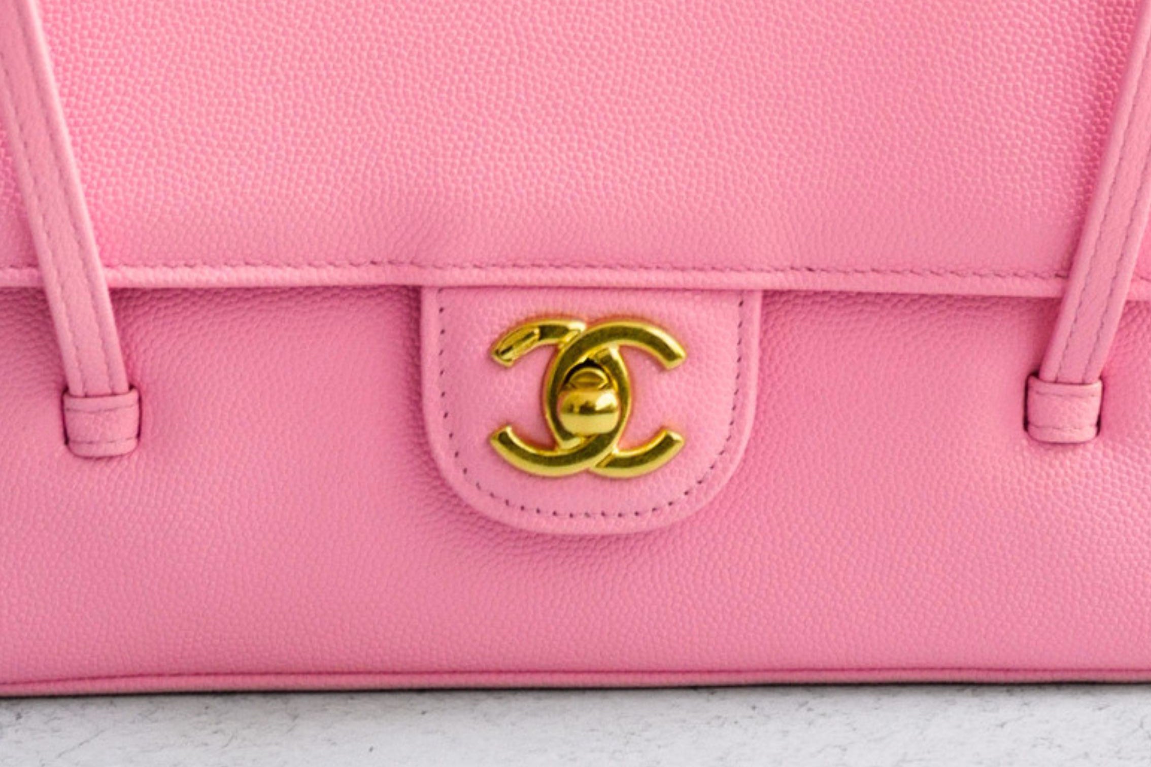 Chanel 26s Preppy Coco 22 Small Pink Grained Shiny Calfskin Gold Hardware