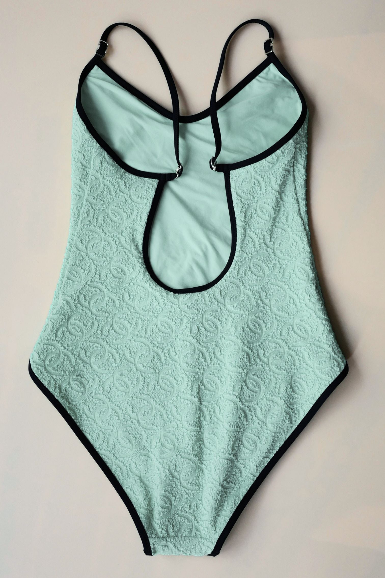 Chanel 26M Coco Beach Swimsuit Vert Stretch Jersey Size 36