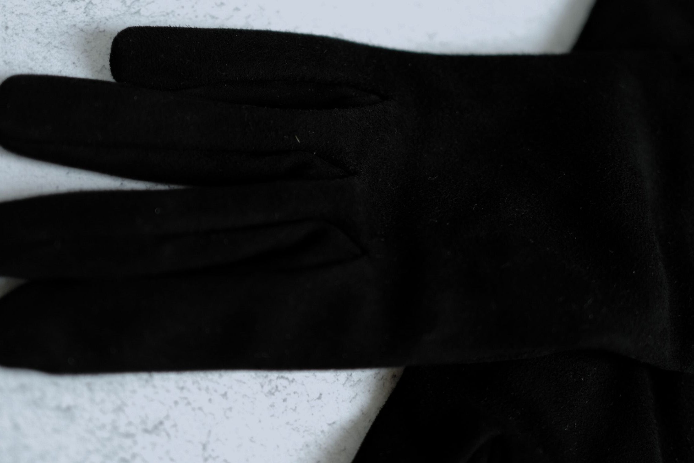 Chanel Black Suede Leather Gloves Fur Trim Gold CC Size 7.5