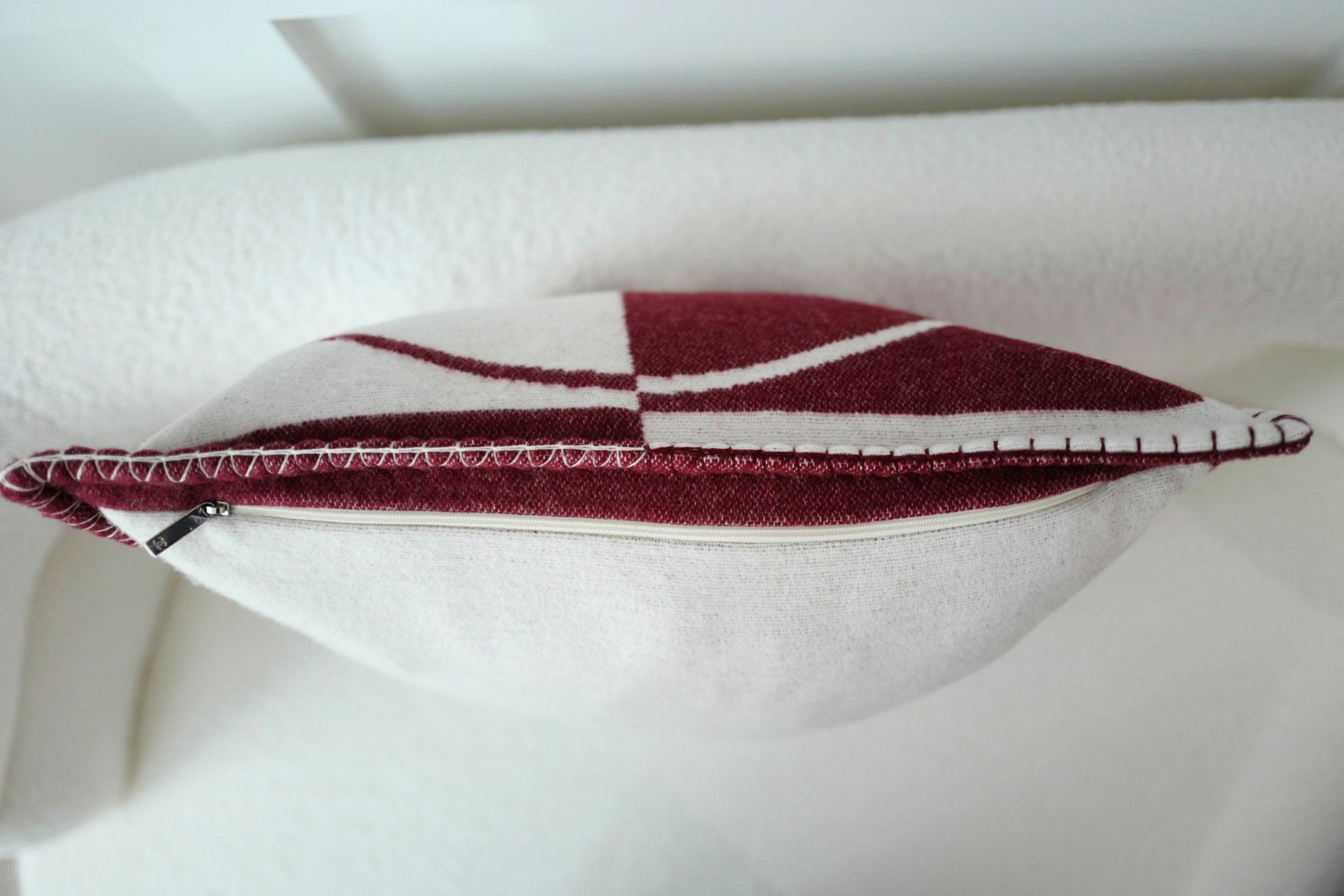 NEW Chanel CC Logo Pillow Burgundy White Wool Cashmere