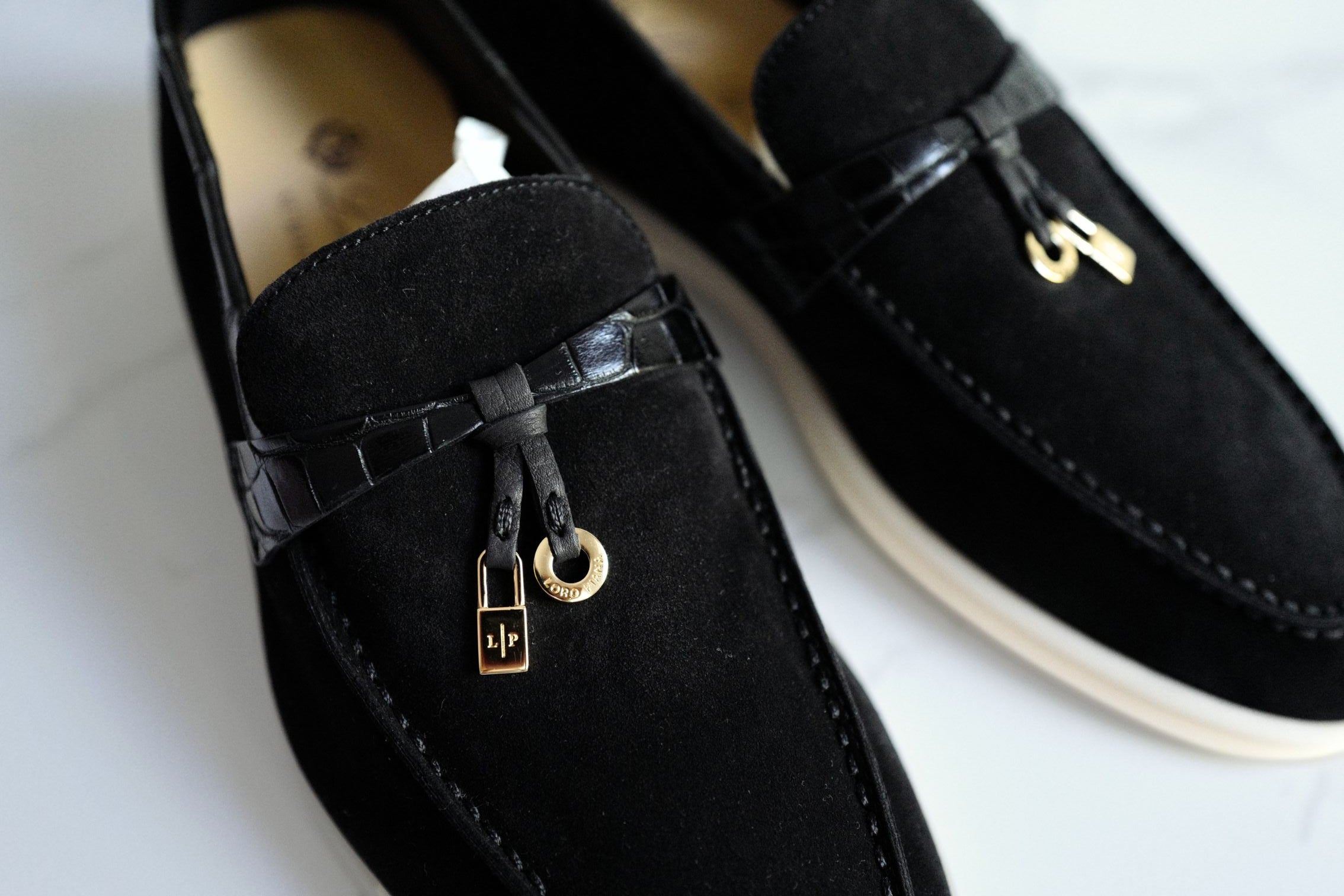 BNIB Loro Piana Summer Charms Walk Loafers In Black Suede Alligator strap Size 37