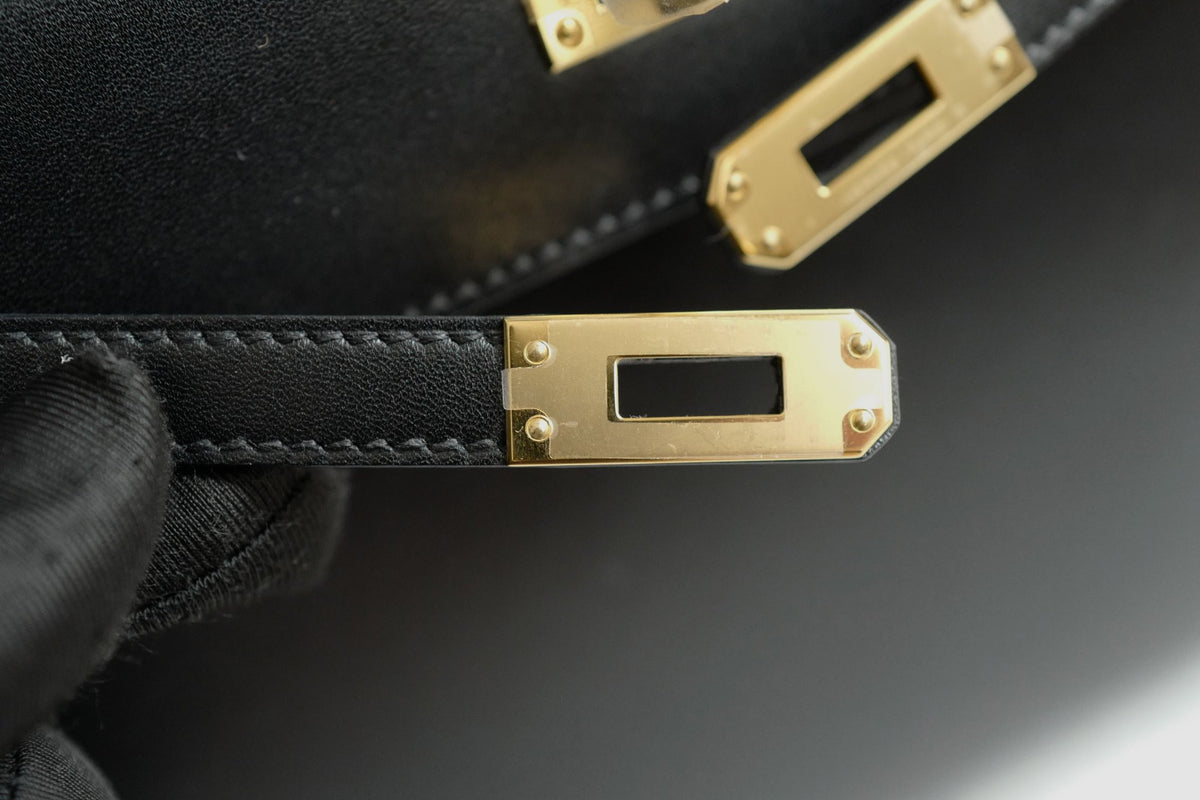 Hermes Kelly 25 Black Tadelakh Sellier Gold HW Complete Original Receipt NEW