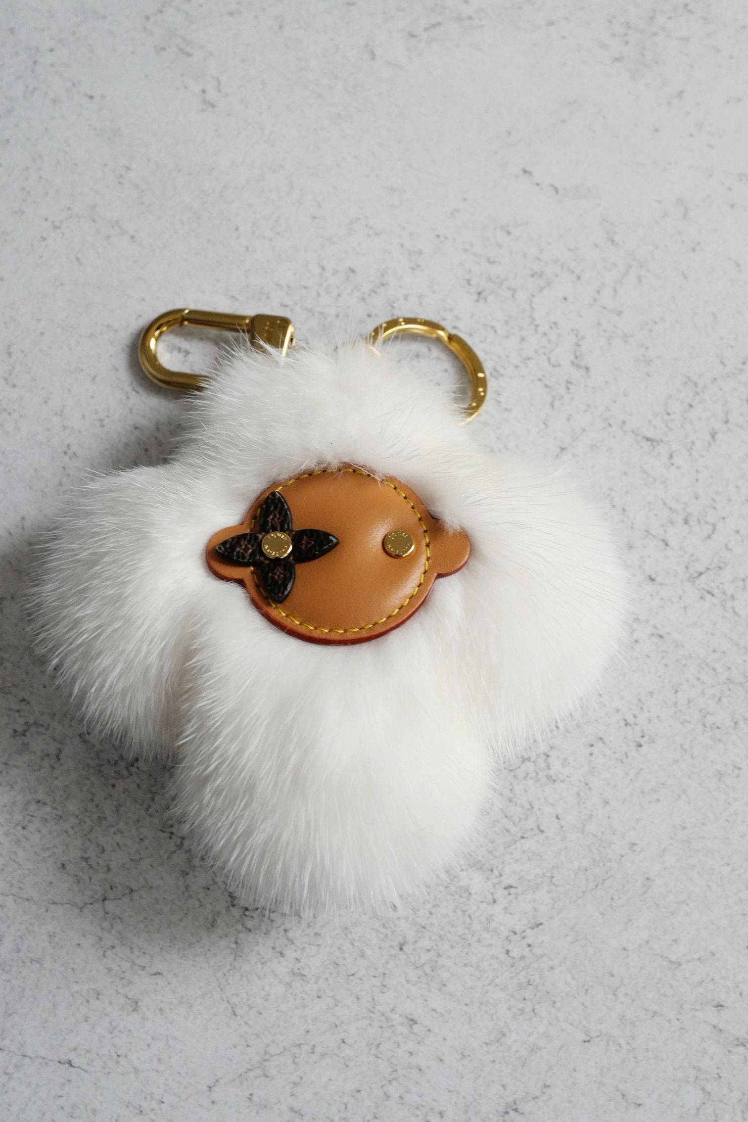 Louis Vuitton Vivienne Fur Key Holder White Mink Fur Leather Gold Hardware