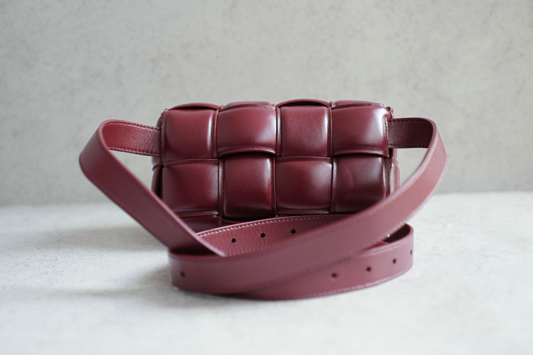 Bottega Veneta Padded Burgundy Small Cassette Belt Bag NEW