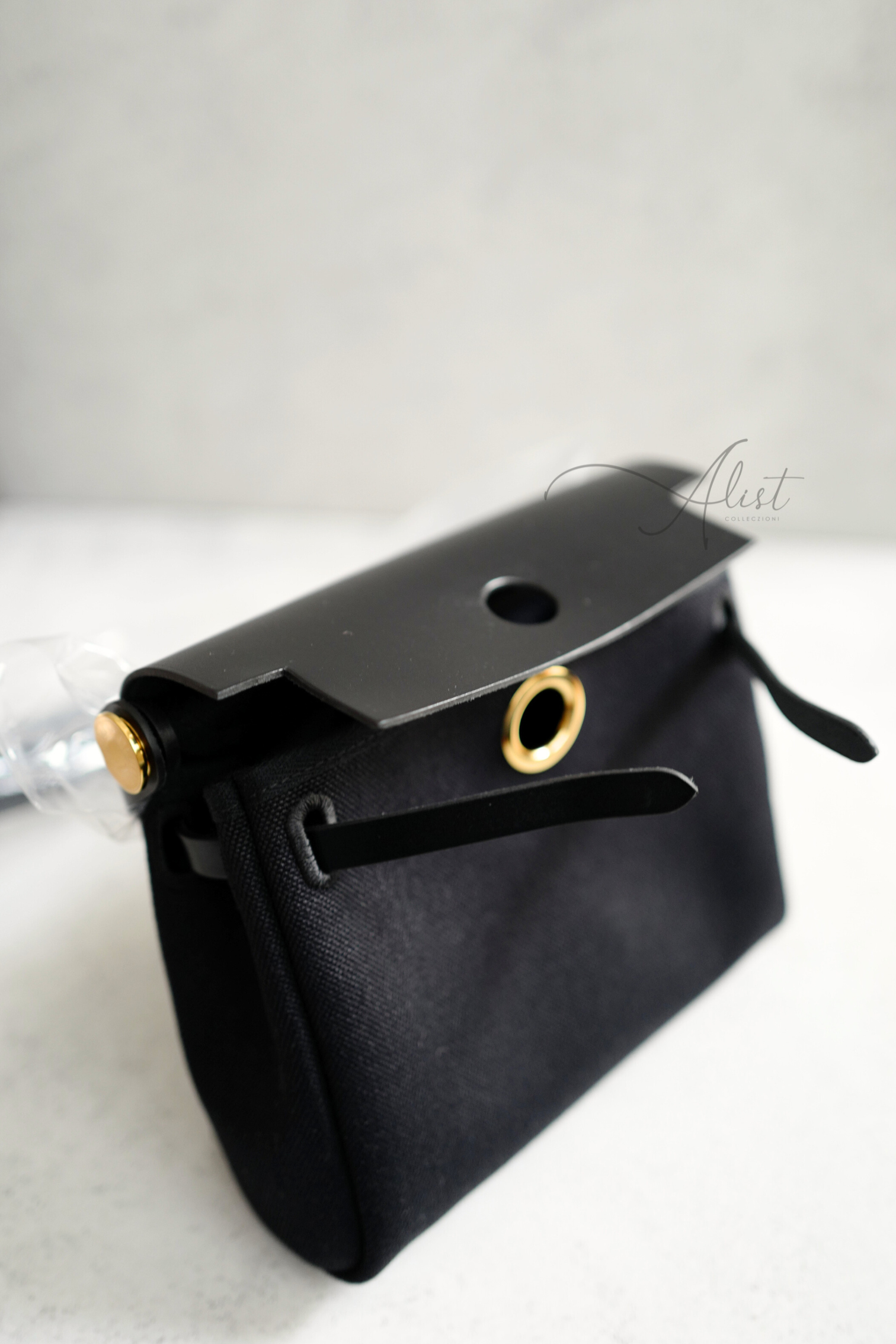BNIB Hermes Mini Herbag Noir Black / Black With Gold Hardware W New
