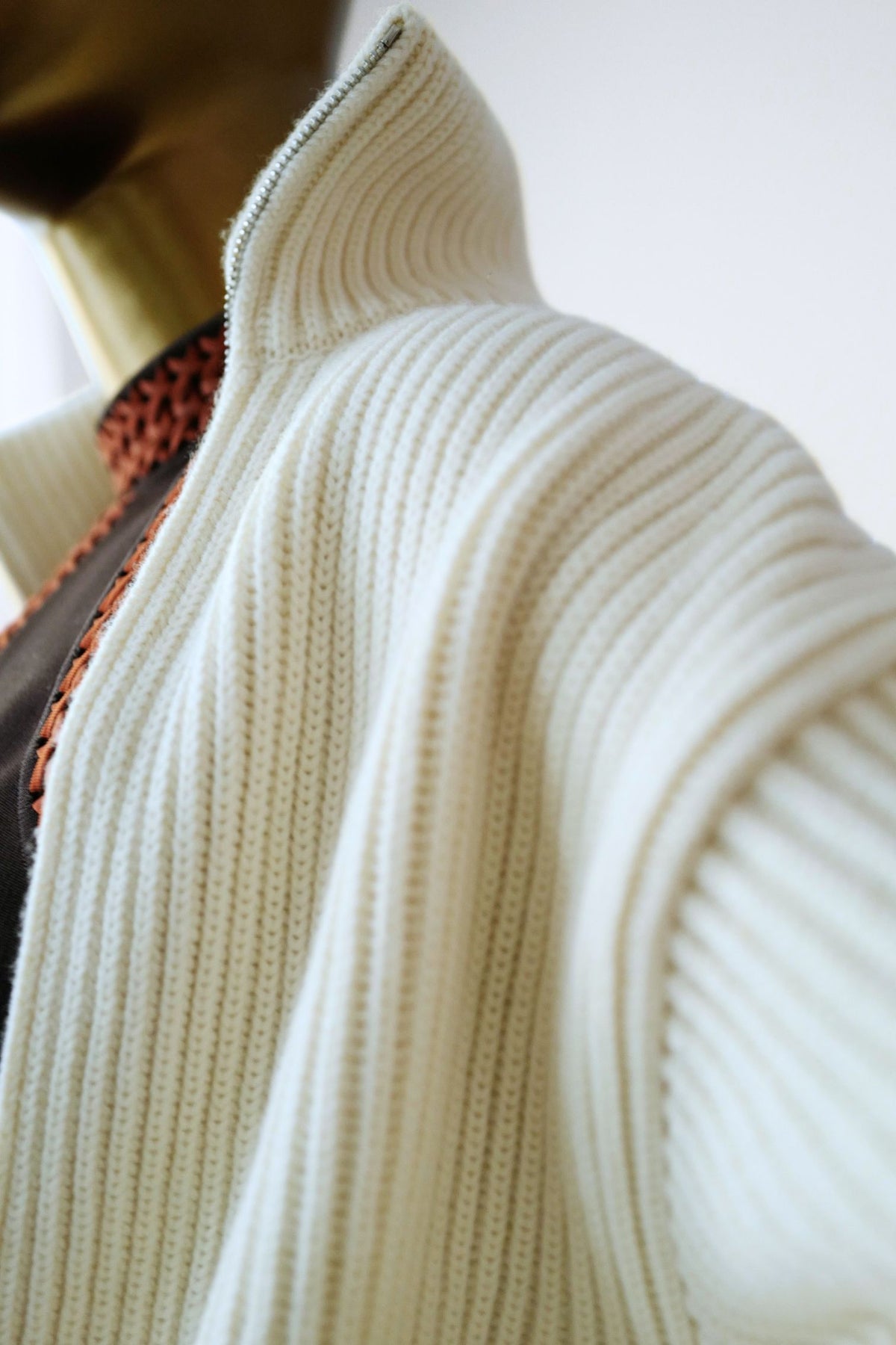 NEW Hermes Blouson Cardigan Blanc Naturel Wool Knit H Leather Pocket Size 34