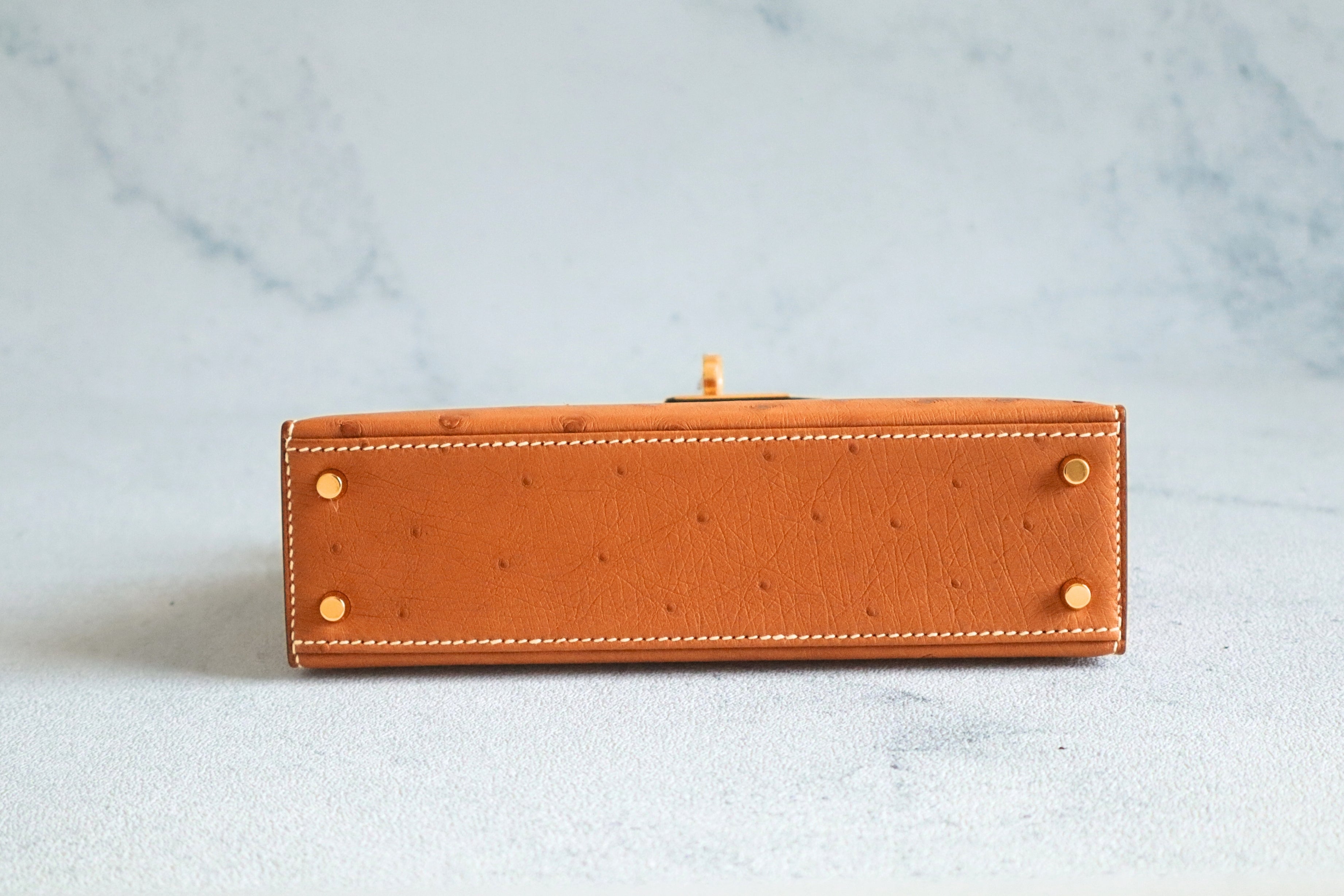 BNIB Hermes Mini Kelly HSS Cognac Ostrich with Craie Stitching GHW G Stamp 2026