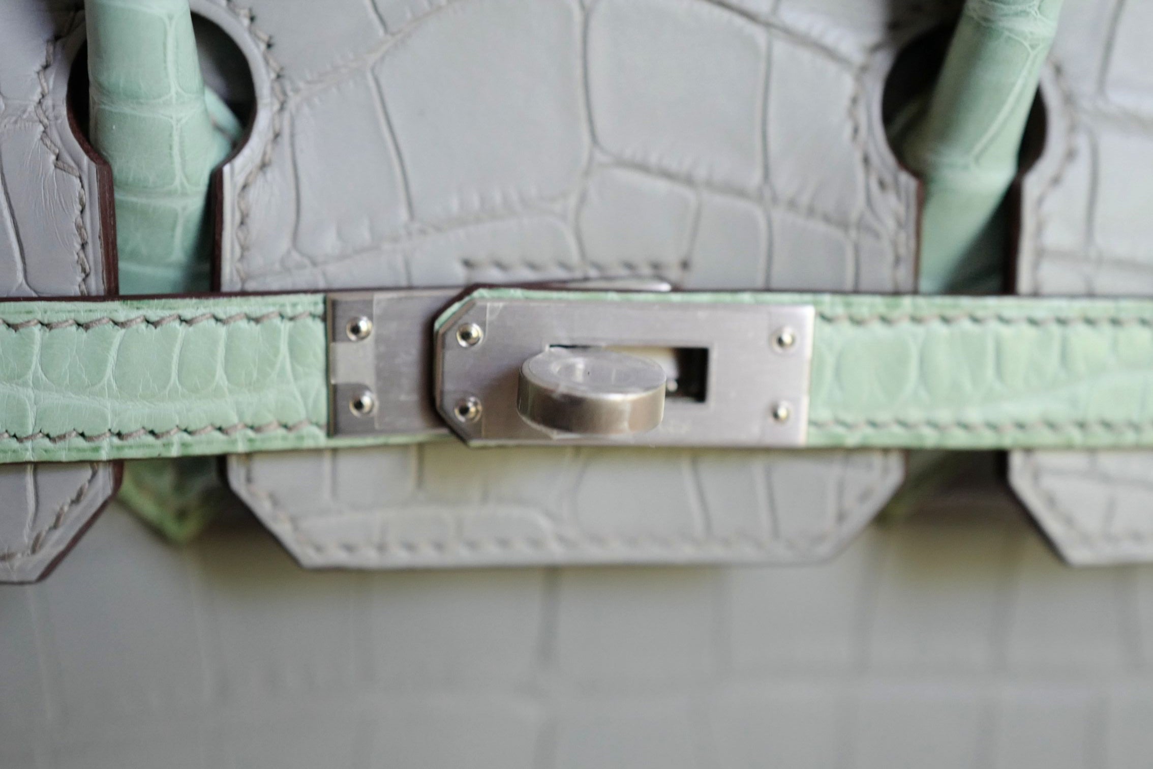 Hermès Birkin 25 HSS Gris Perle Vert D'eau Matte Crocodile Brushed PHW