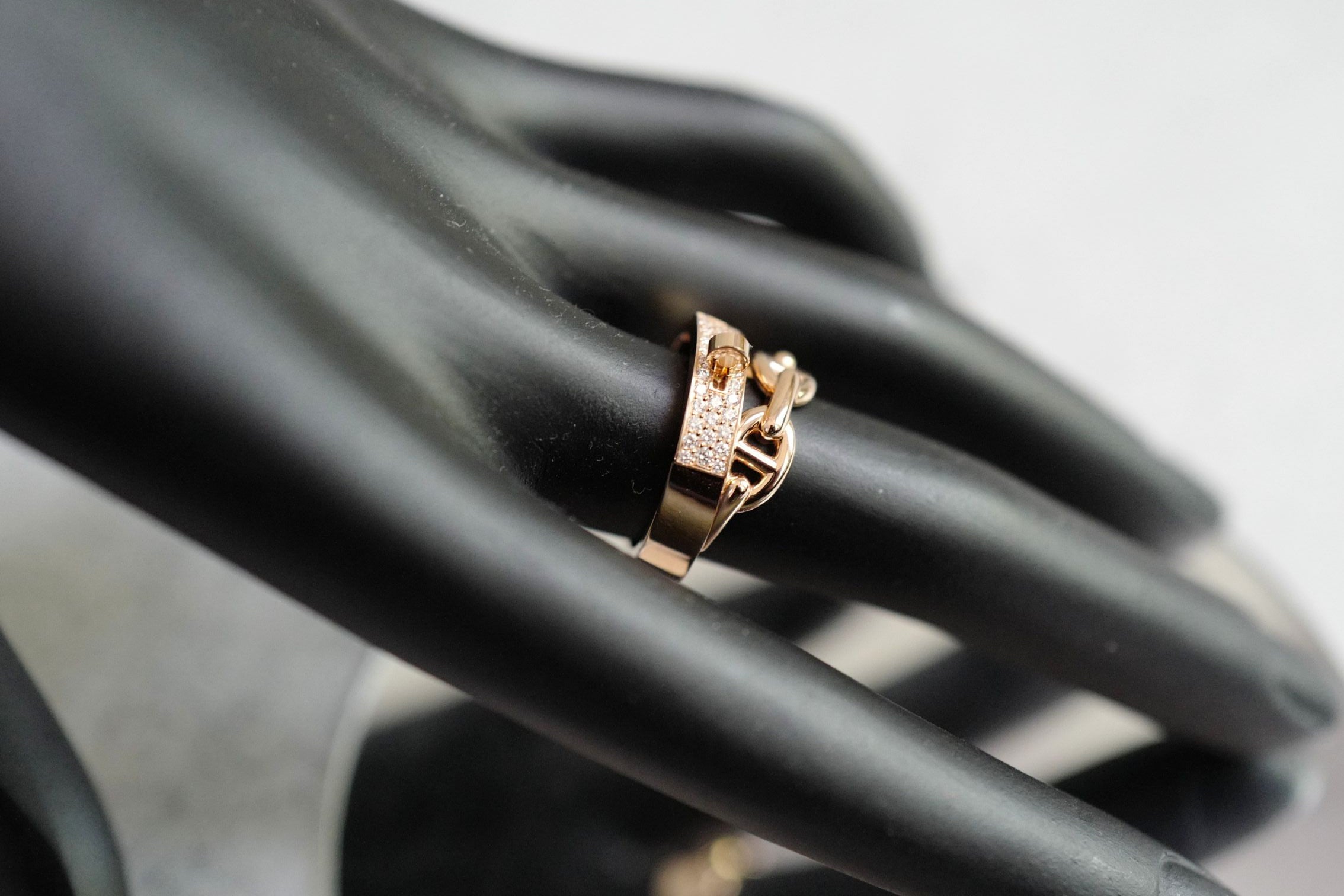 Hermès Kelly Alchimie Double Tour Ring 18K Rose Gold 32 Diamonds Size 53