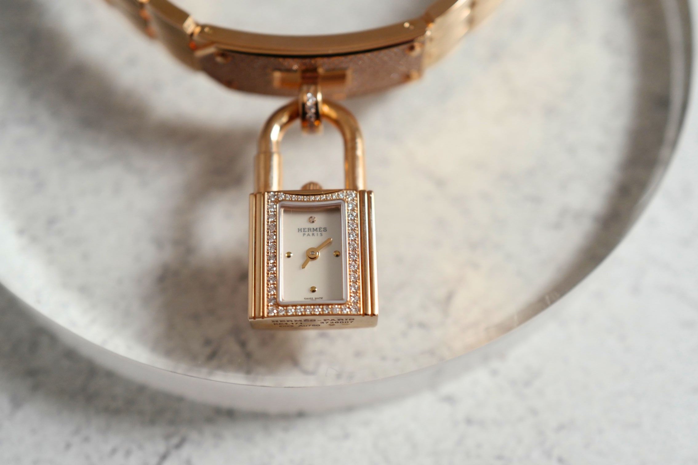 BNIB Hermes Mini Kelly Watch Rose Gold 16 mm With Diamond Set Over $40K Retail