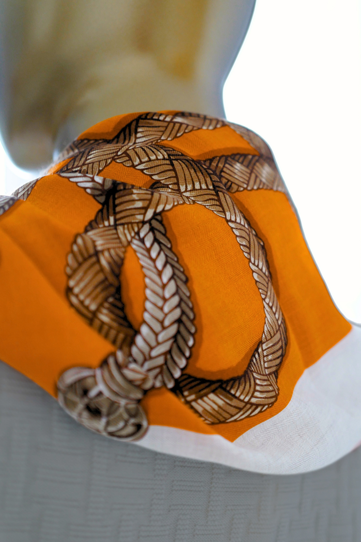 Hermès Palefroi Shawl 140 Cashmere Silk – Naturel / Orange Cuit / Cannelle