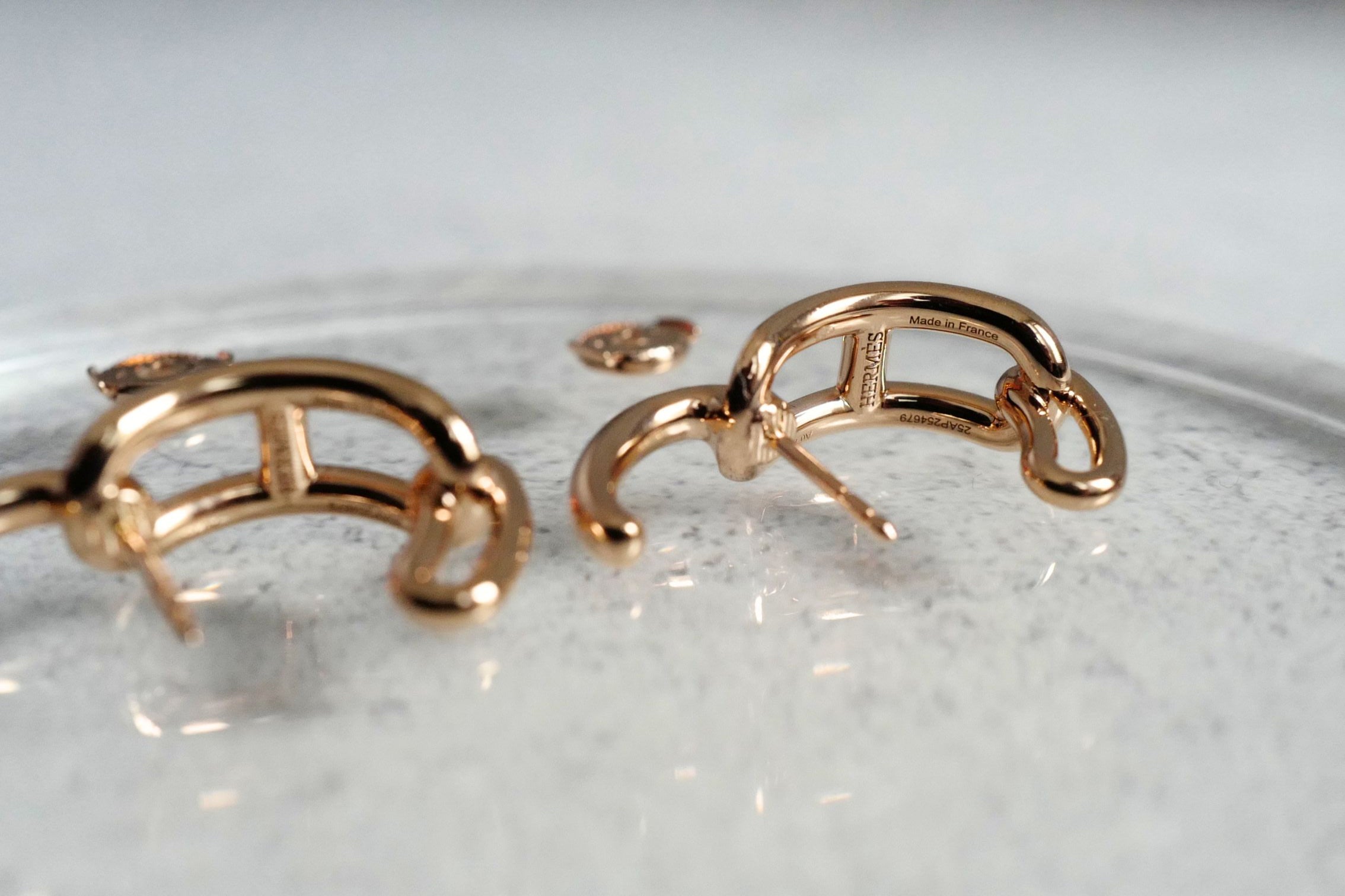 Hermès Adage Earrings 18K Rose Gold 62 Diamond Pavé