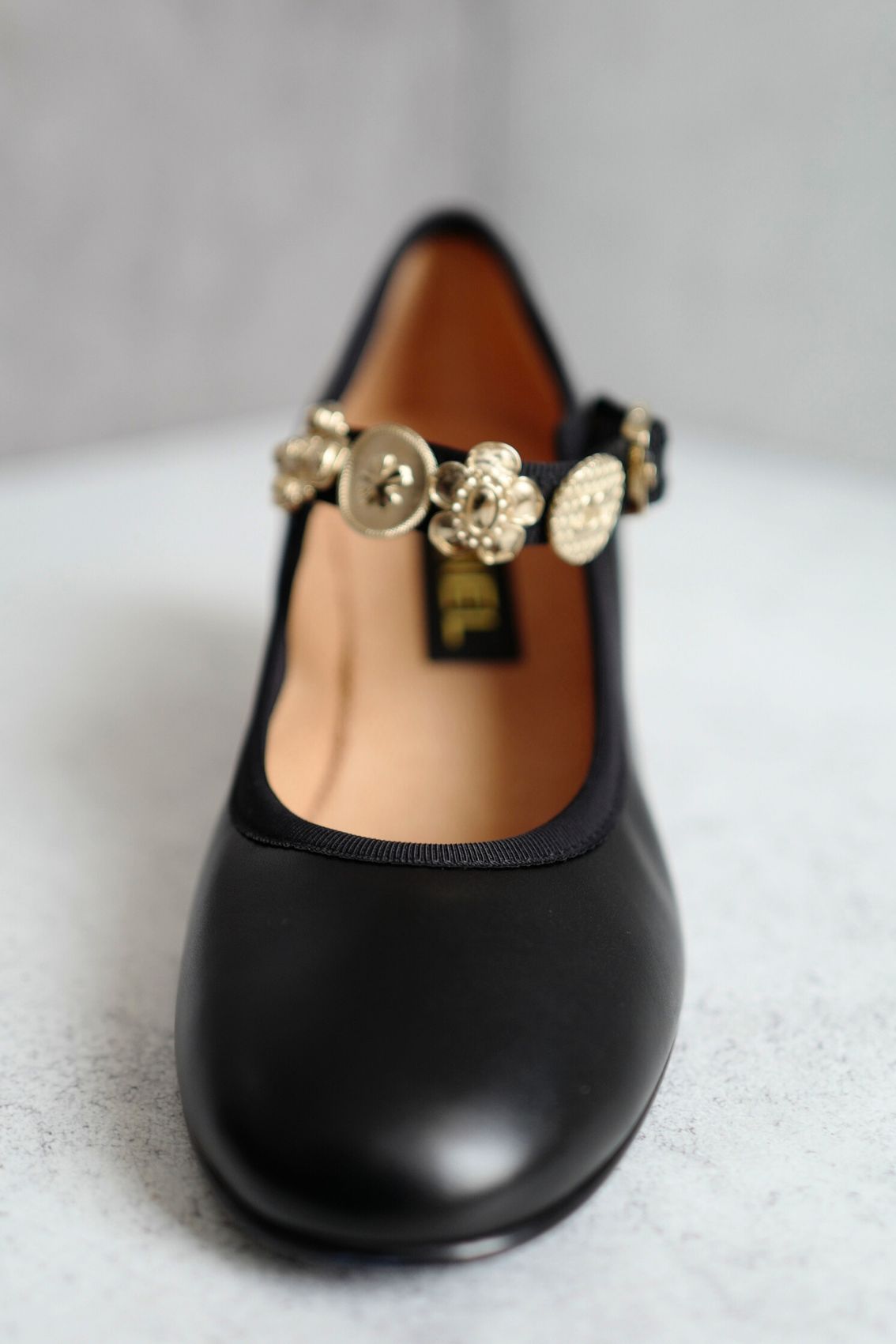 Chanel 24A Metiers D'art Black Leather Mary Jane Heels Gold Charms Siz