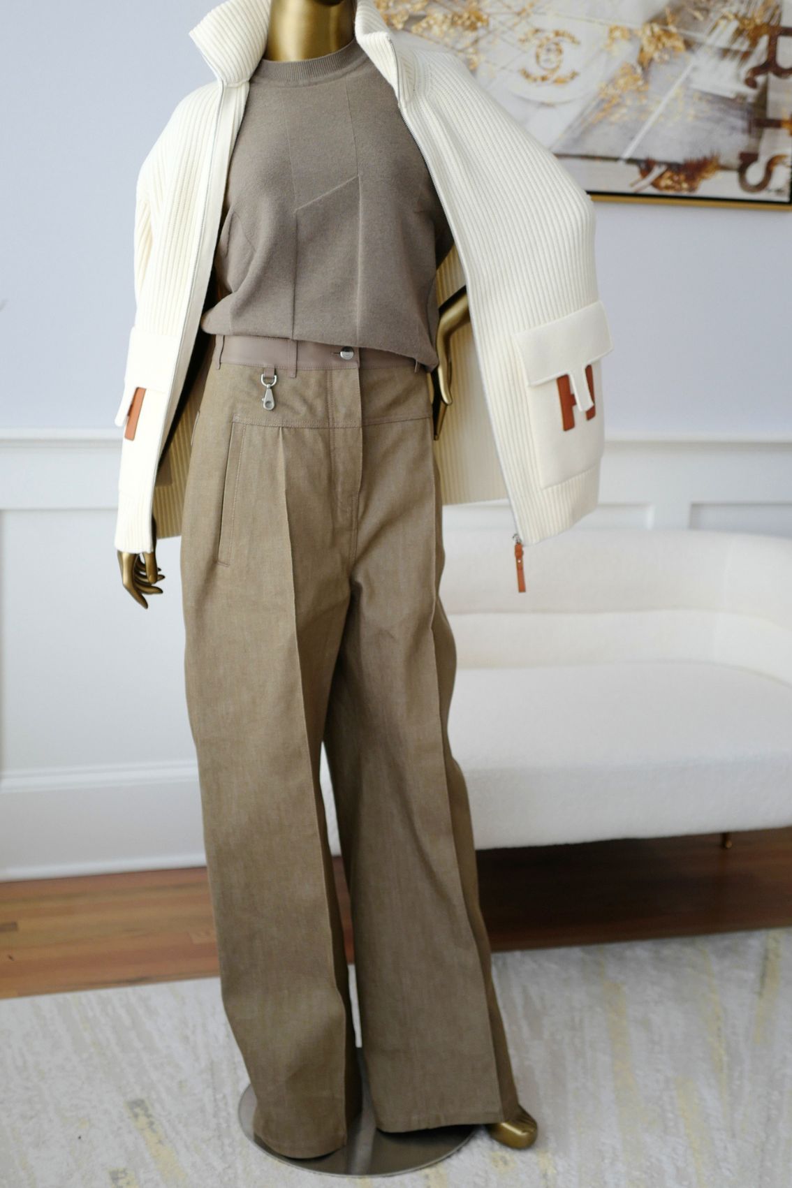 Hermès Blousson Cardigan Blanc Naturel Wool Knit Size 38