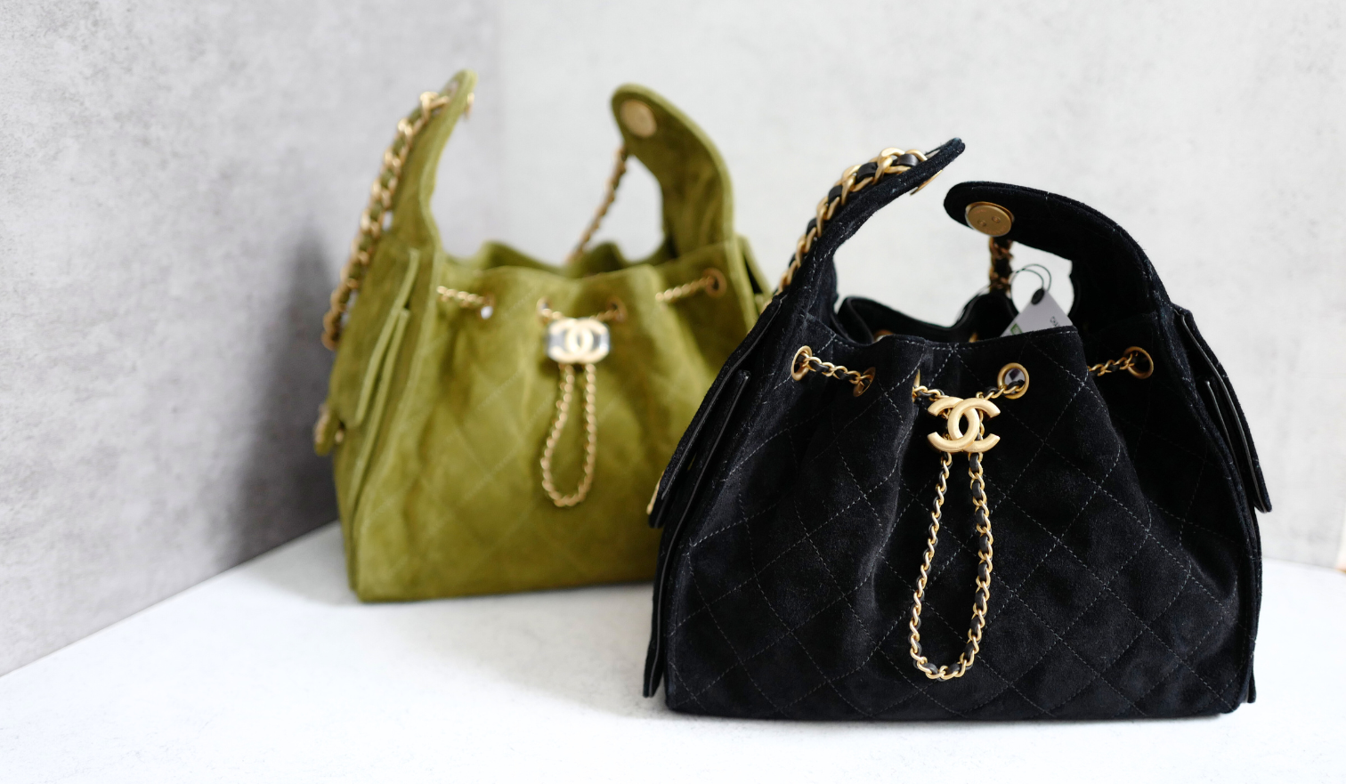 BNIB Chanel 25K Small Hobo Bag Khaki Green Suede with Gold Hardware