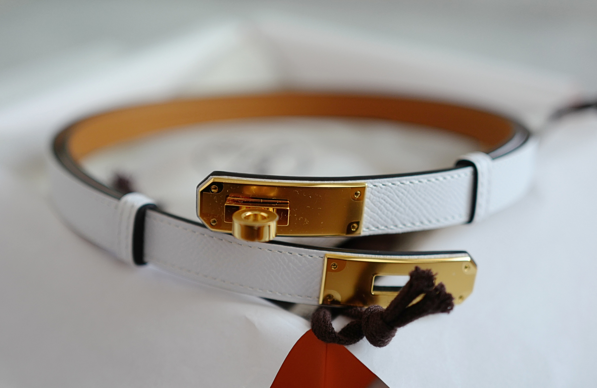 BNIB Hermès Kelly 18 Belt Epsom in White (Blanc) Gold Hardware 2025