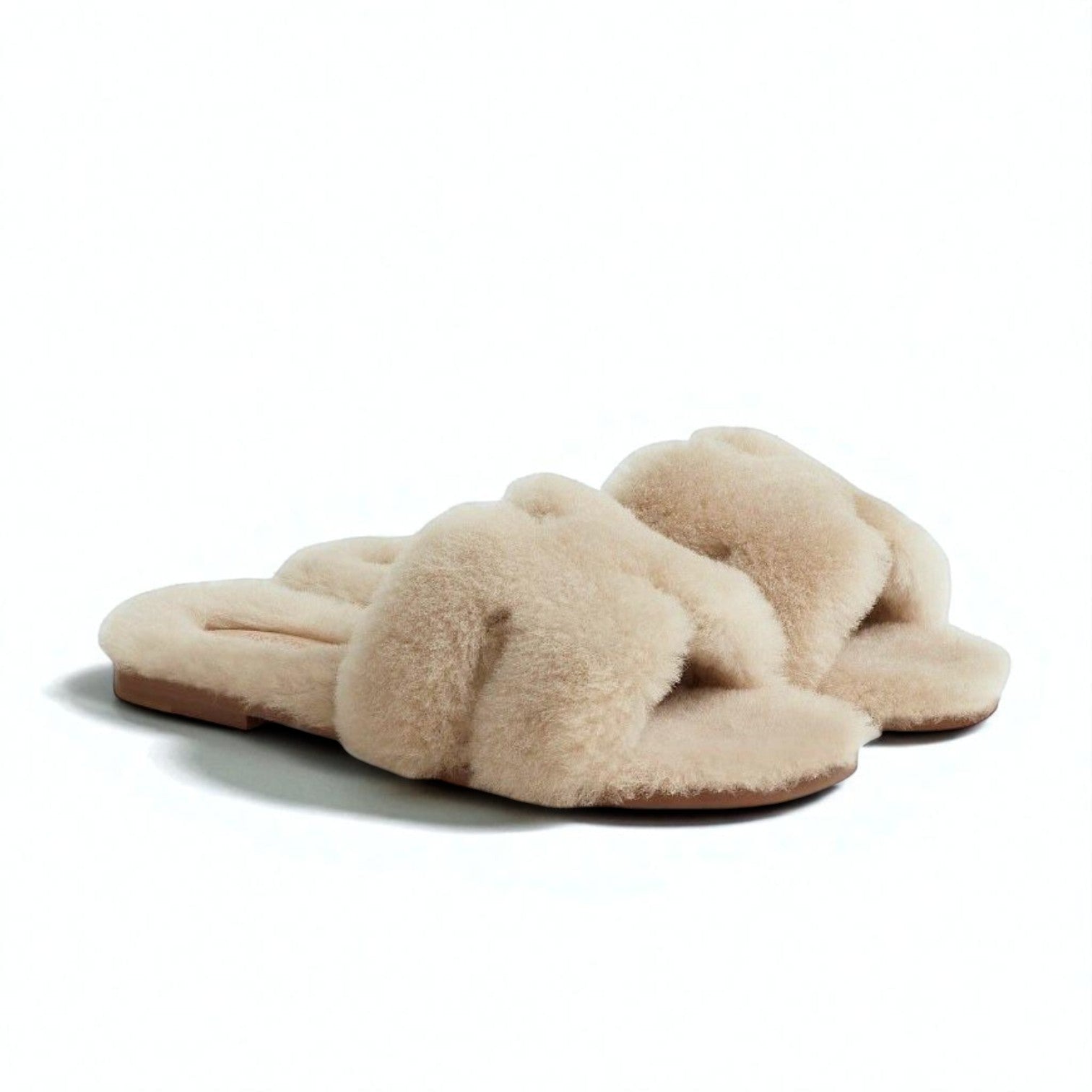 New Hermès Oran Sandal in Sheep Fur Beige Camel Size 39