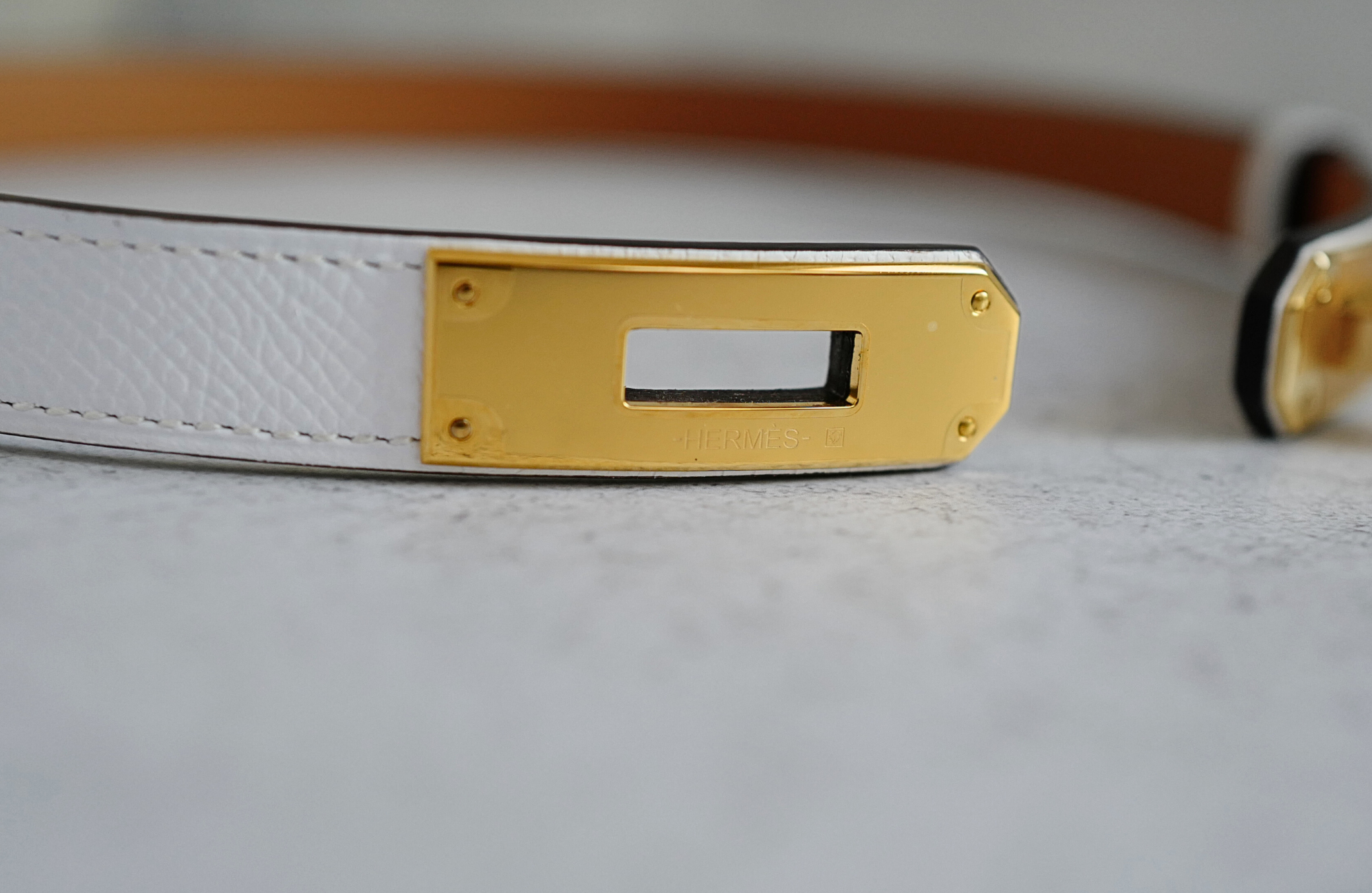 BNIB Hermès Kelly 18 Belt Epsom in White (Blanc) Gold Hardware 2025