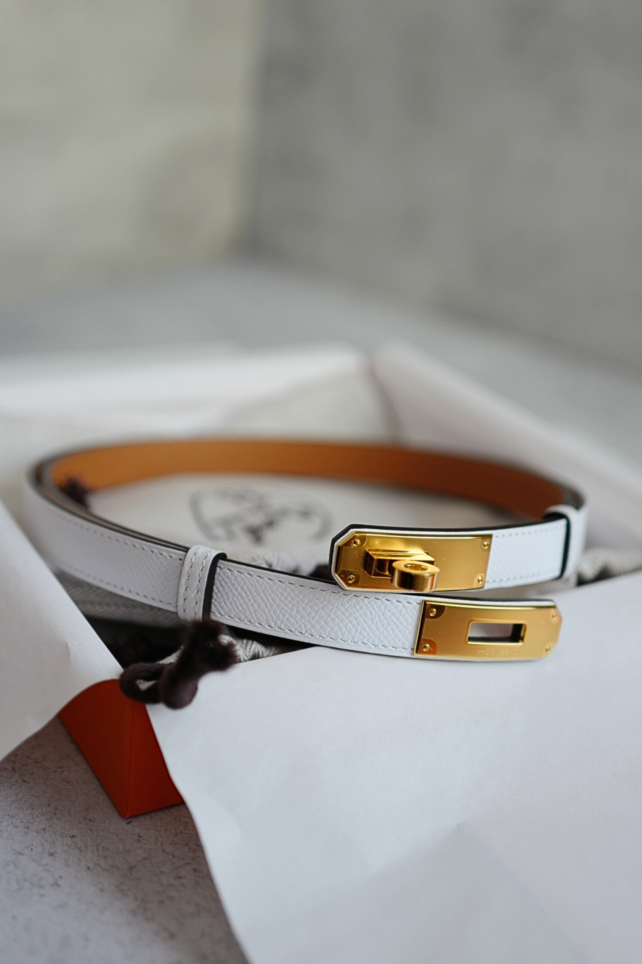 BNIB Hermès Kelly 18 Belt Epsom in White (Blanc) Gold Hardware 2025
