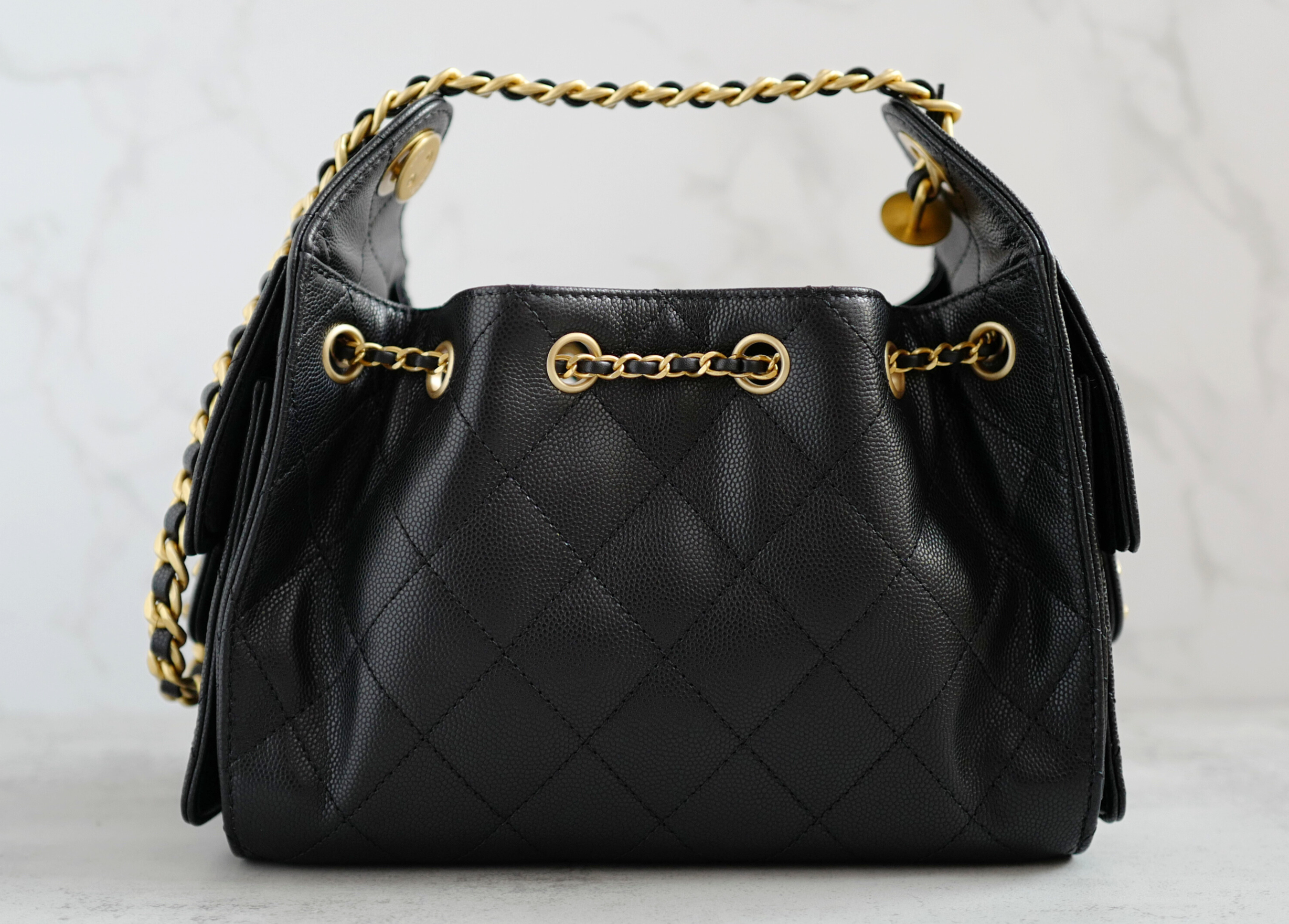 BNIB Chanel 26C Mini Hobo Bag Black Grained Calfskin with Gold Hardware