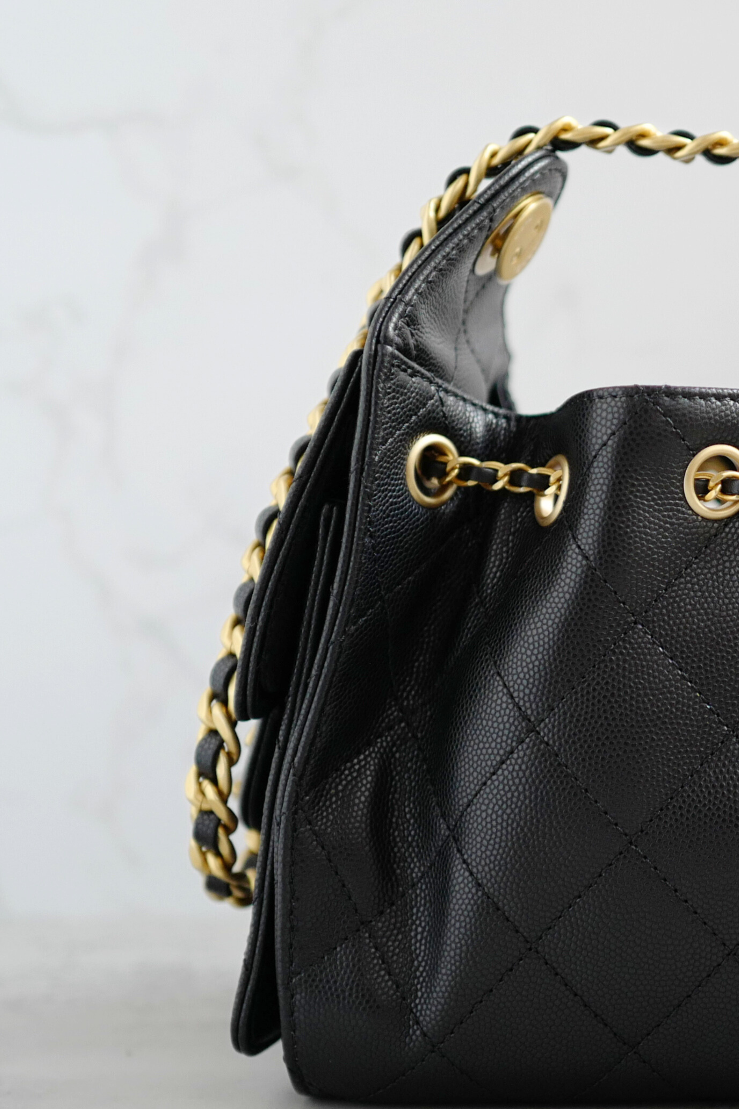 BNIB Chanel 26C Mini Hobo Bag Black Grained Calfskin with Gold Hardware